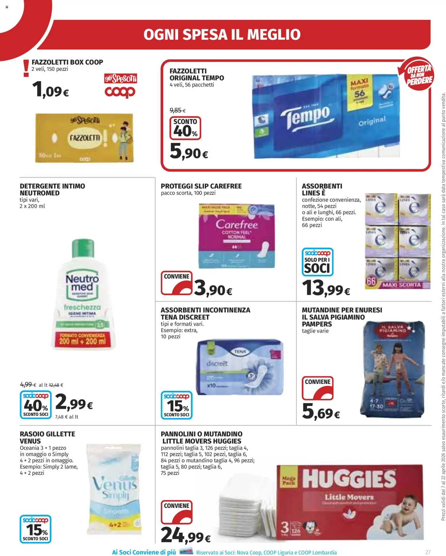 Volantino Ipercoop del 07.04.2026 | Pagina: 27 | Prodotti: Detergente intimo, Mutandine, Data, Pampers