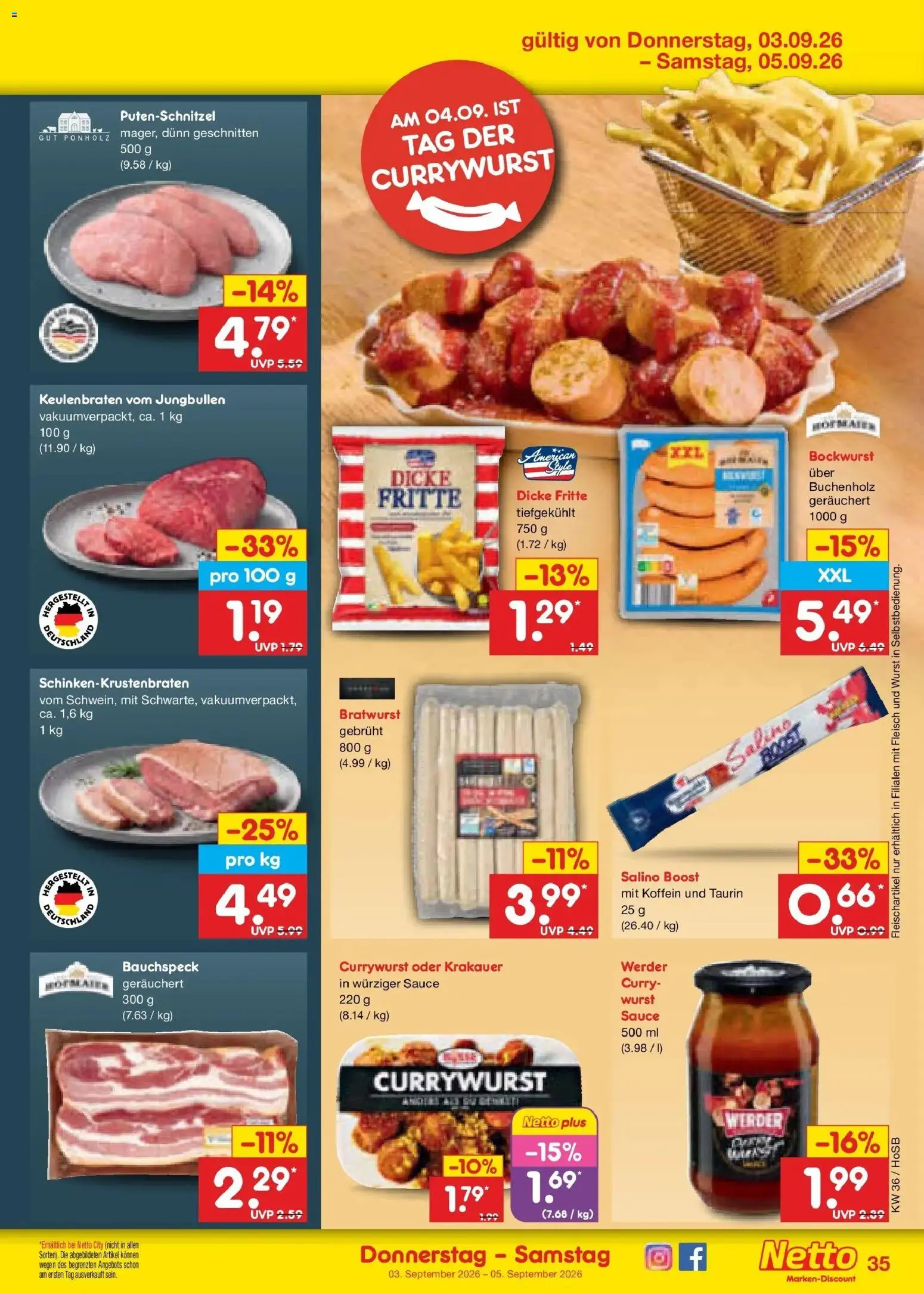 Netto Marken-Discount Prospekt Hannover (ab 31.08.2026) » Angebote | Seite: 47 | Produkte: Bratwurst, Putenschnitzel, Wurst, Fleisch