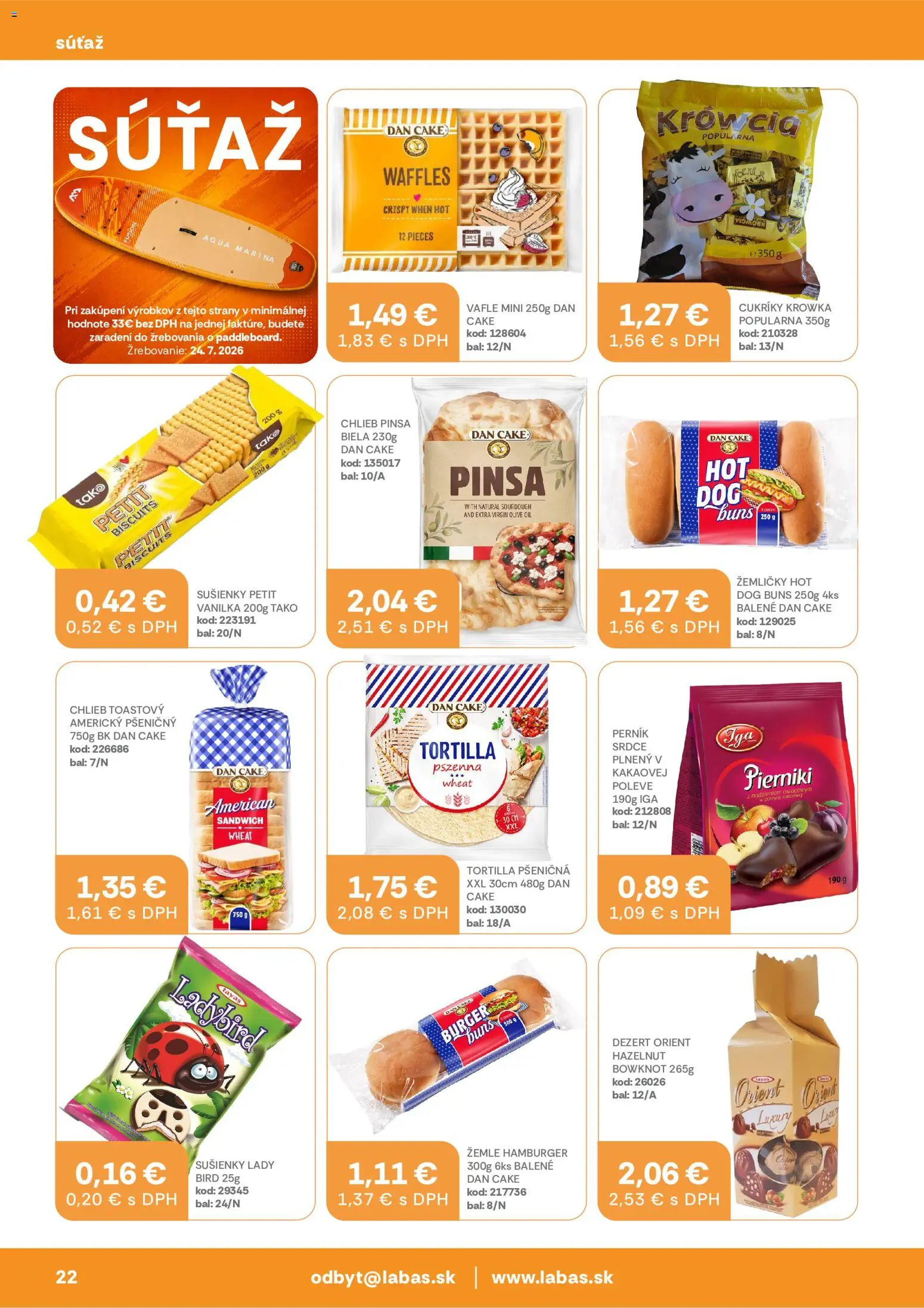 Nové Labaš akcie – leták je platný od 03.07.2026 | Strana: 22 | Produkty: Chlieb, Tortilla, Cukríky