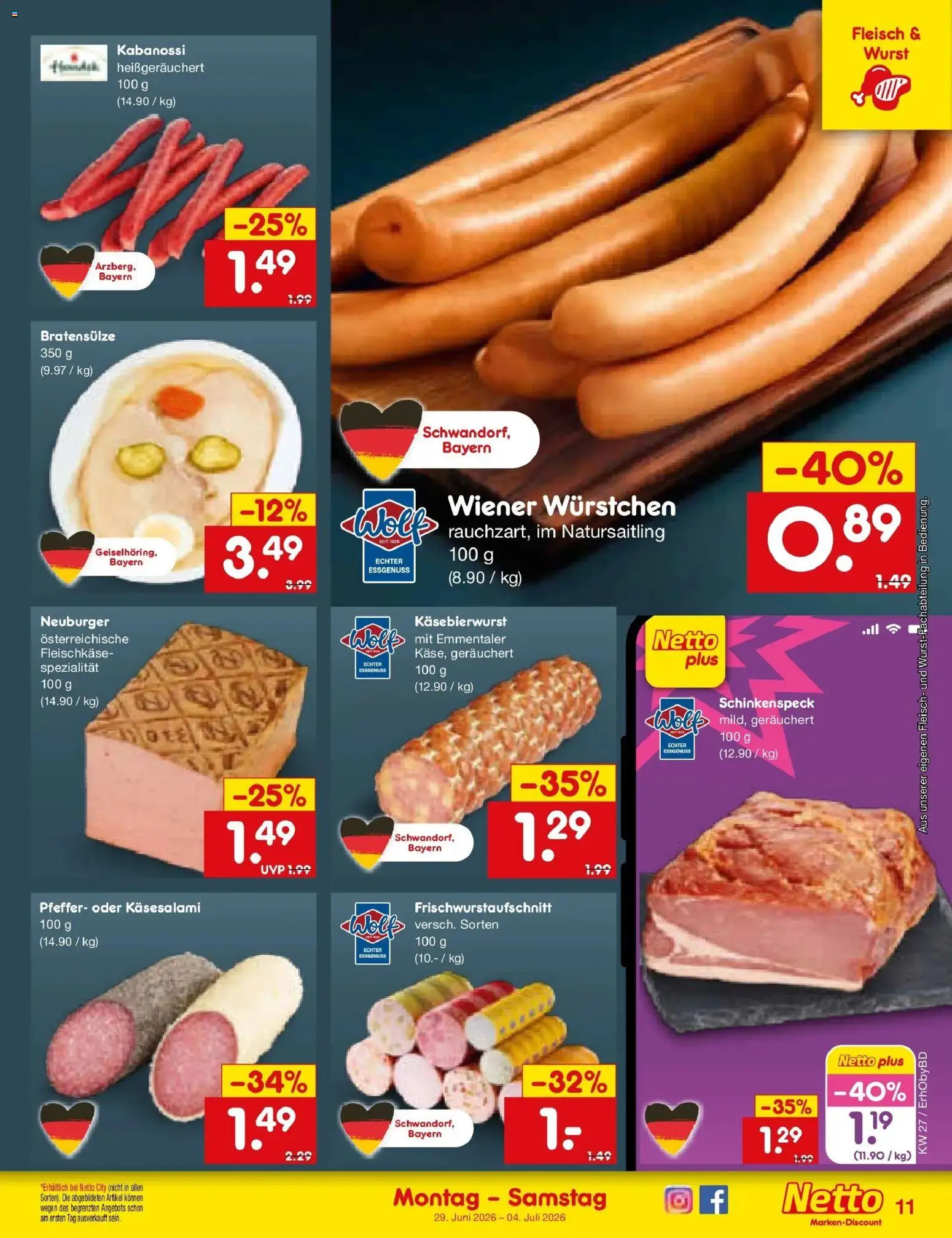 Netto Marken-Discount Prospekt Velden – gültig ab 29.06.2026 | Seite: 15 | Produkte: Wiener wurstchen, Pfeffer, Wurst, Fleisch