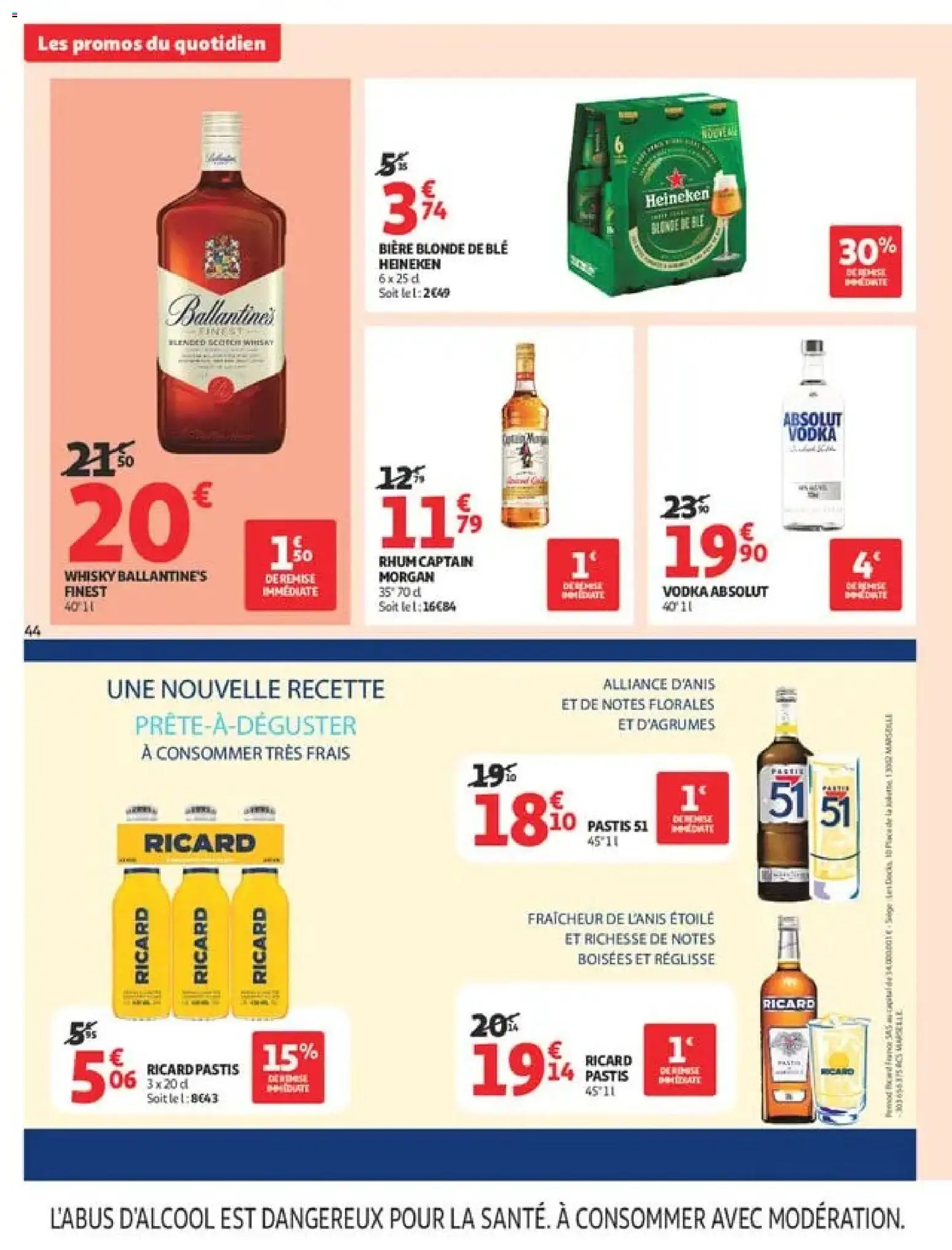 {H1} | Page: 44 | Produits: Vodka, Bière blonde, Captain Morgan, Pastis 51