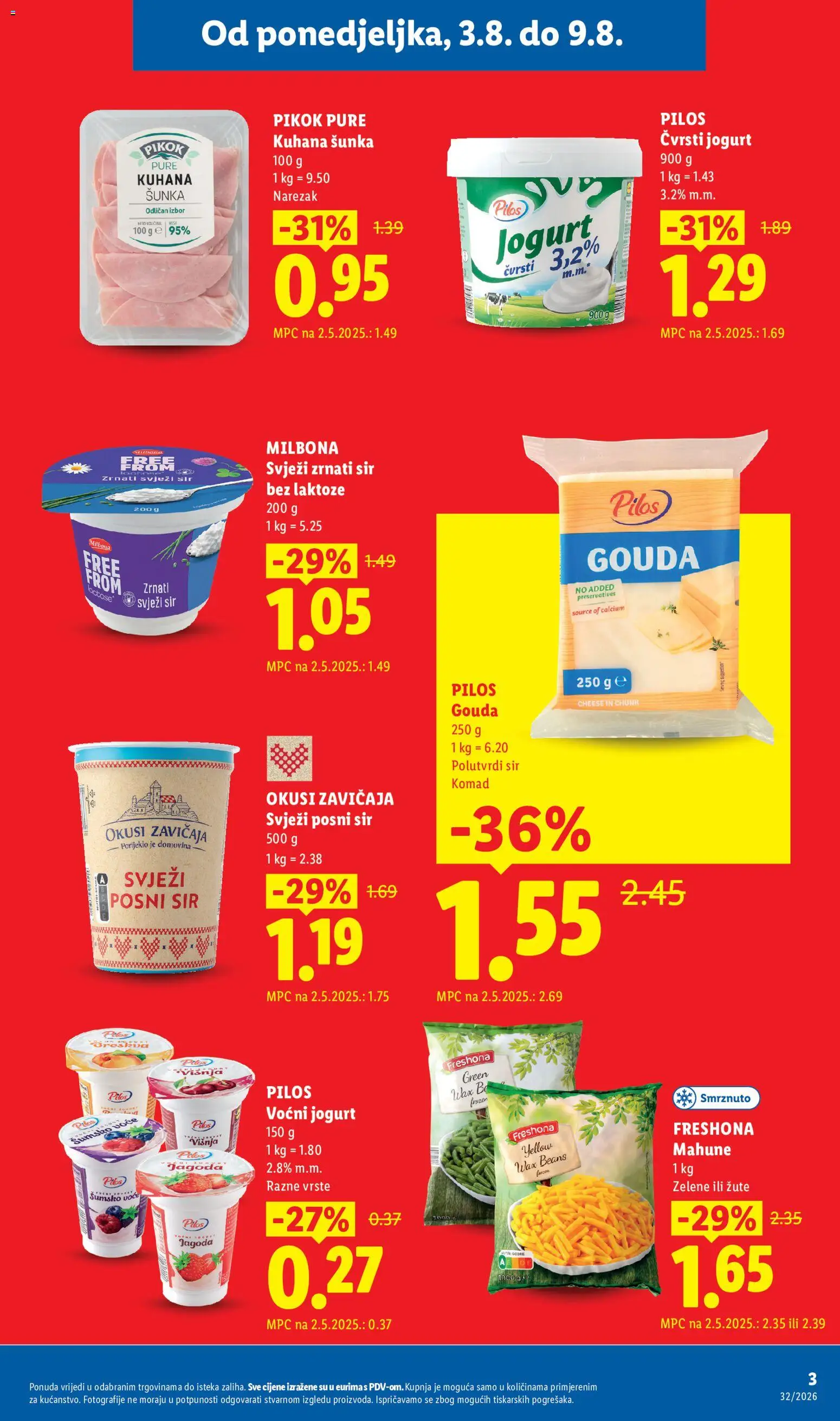 Lidl katalog | vrijedi od 03.08.2026 | Stranica: 3 | Proizvodi: Sir, Voćni jogurt, Narezak, Voće