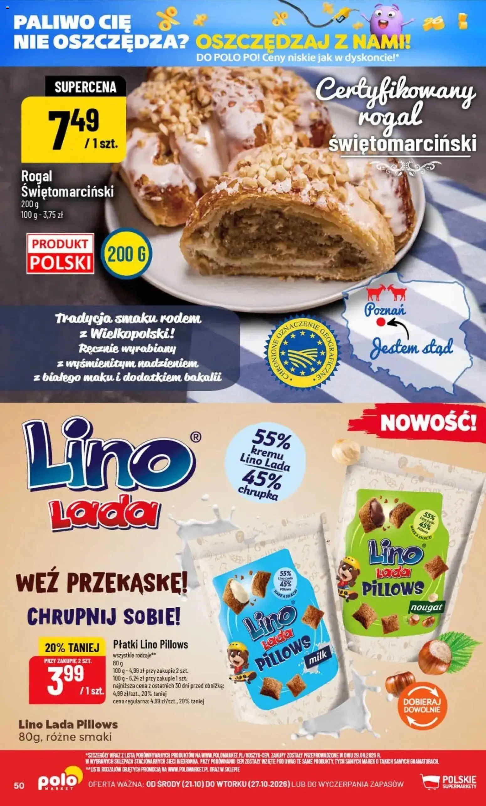 Nowa POLOmarket gazetka od jutra 21.10.2026 | Strona: 50 | Produkty: Rogal świętomarciński, Płatki