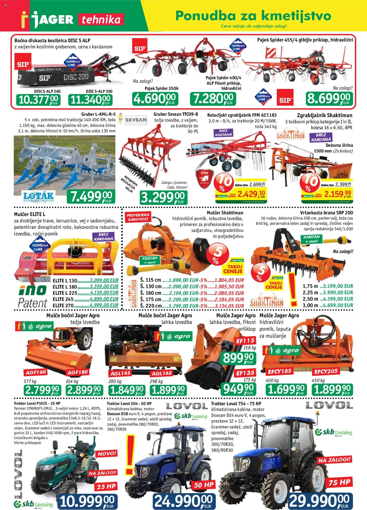 Novi Jager katalog ponudbe – veljaven od 22.07.2026 | Stran: 1 | Izdelki: Teza, Kosilnica, Letev