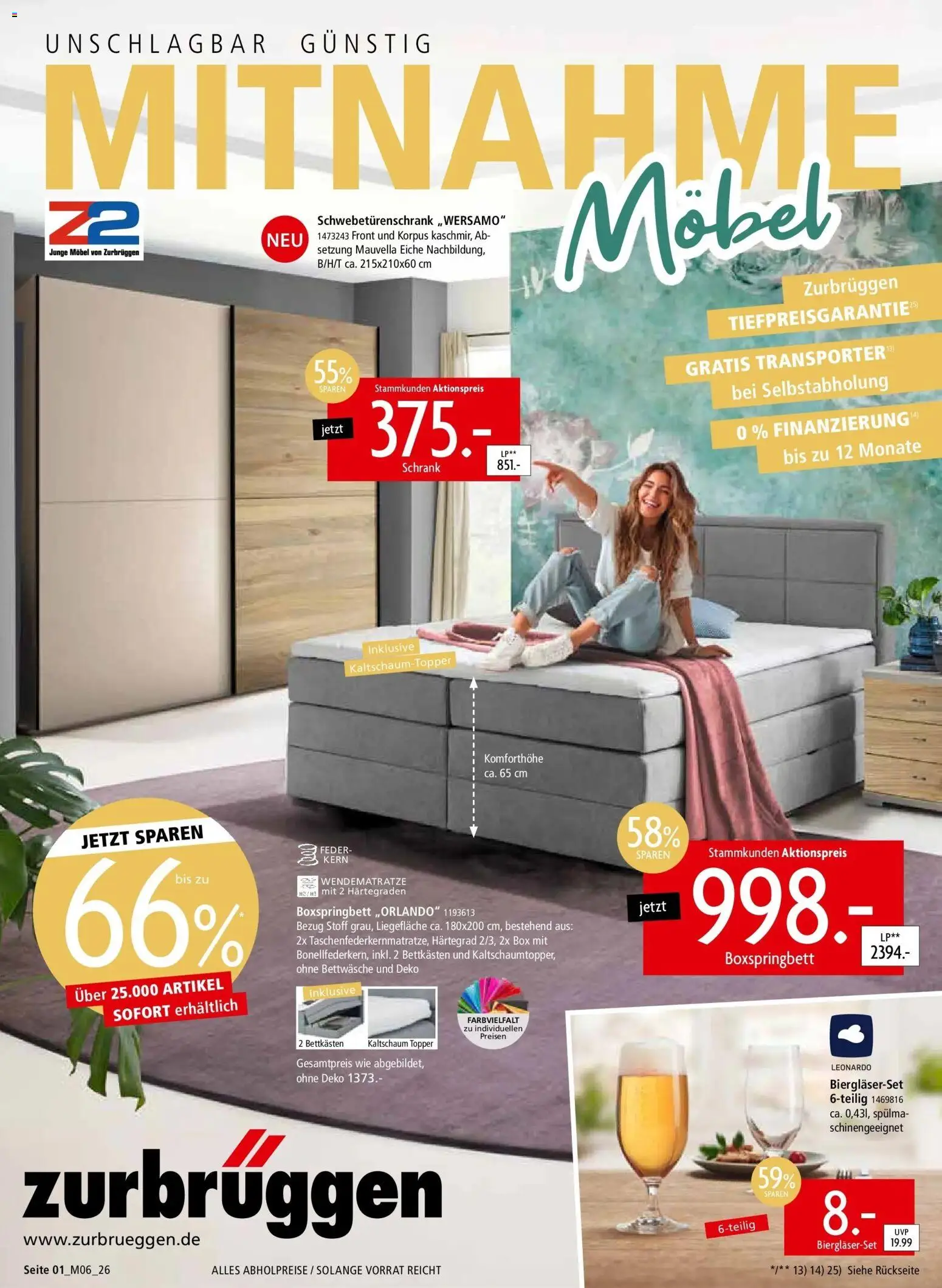Zurbrüggen - Zurbrüggen: Unschlagbar günstig – gültig ab 01.05.2026 | Seite: 1 | Produkte: Schwebetürenschrank, Boxspringbett, Schrank, Box