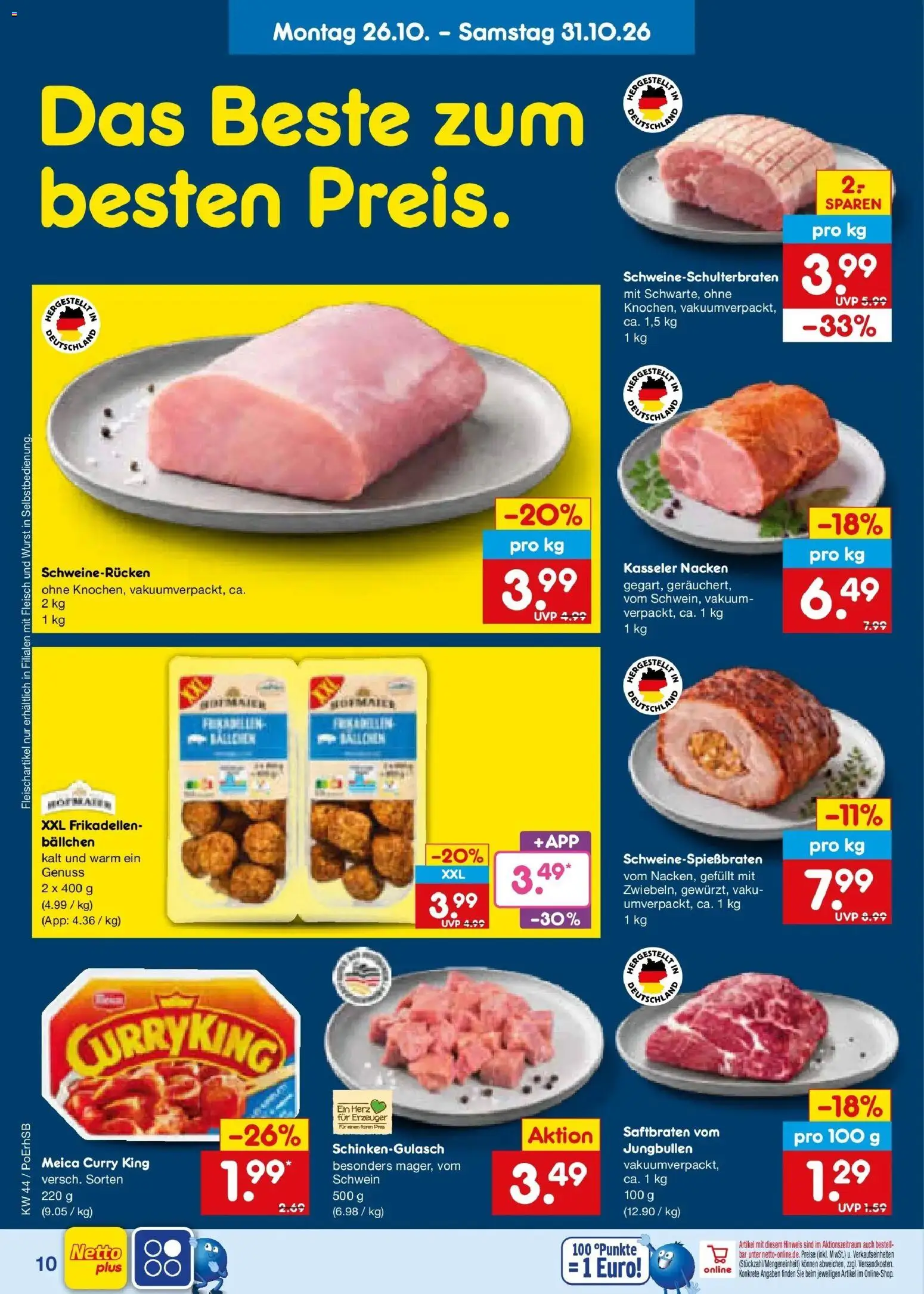 Netto Marken-Discount Prospekt Amberg – gültig ab 26.10.2026 | Seite: 14 | Produkte: Kasseler nacken, Wurst, Schweinerucken, Fleisch