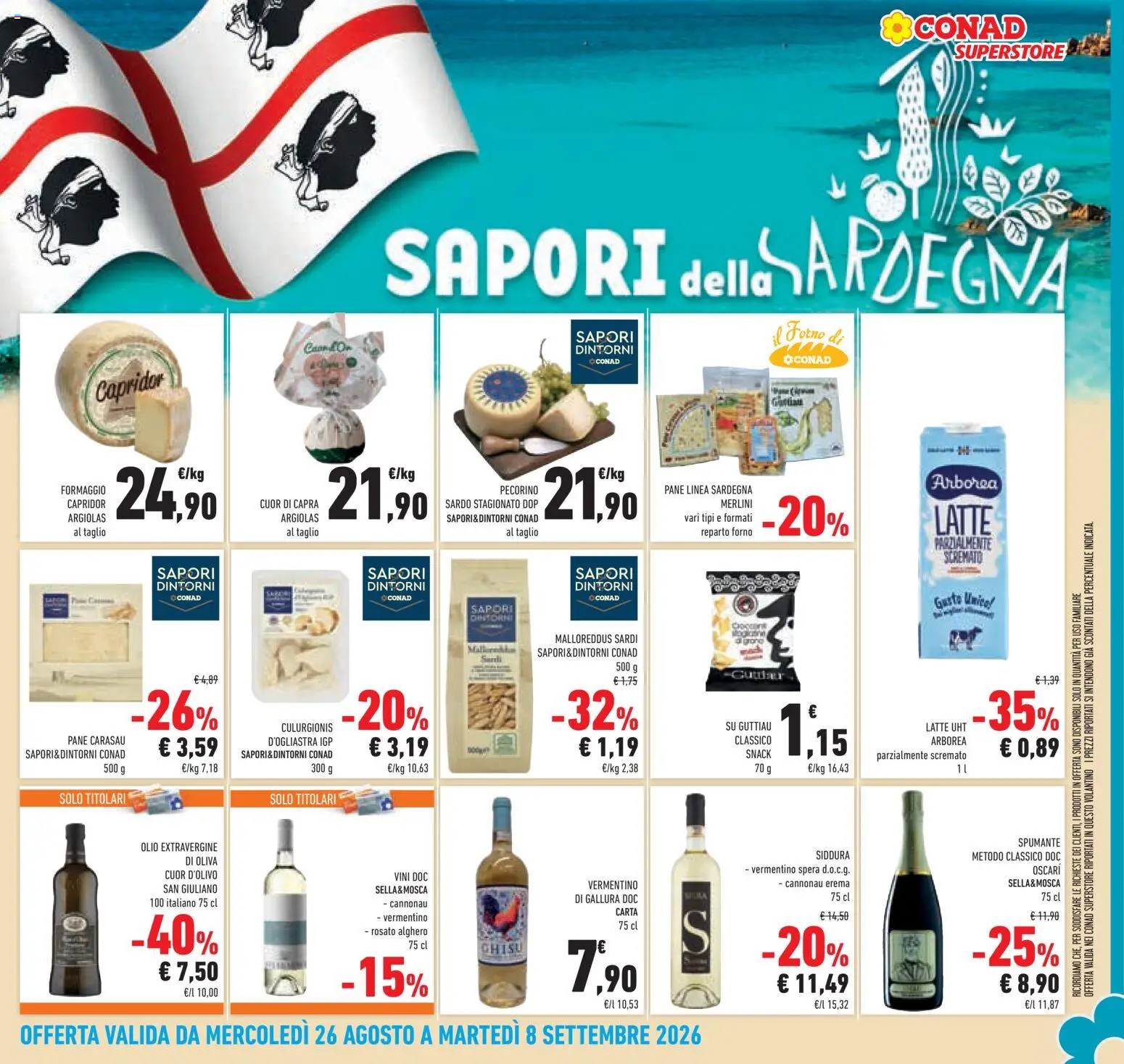 Volantino Conad del 26/08/2026 | Pagina: 15 | Prodotti: Latte, Olio, Il forno, Pecorino