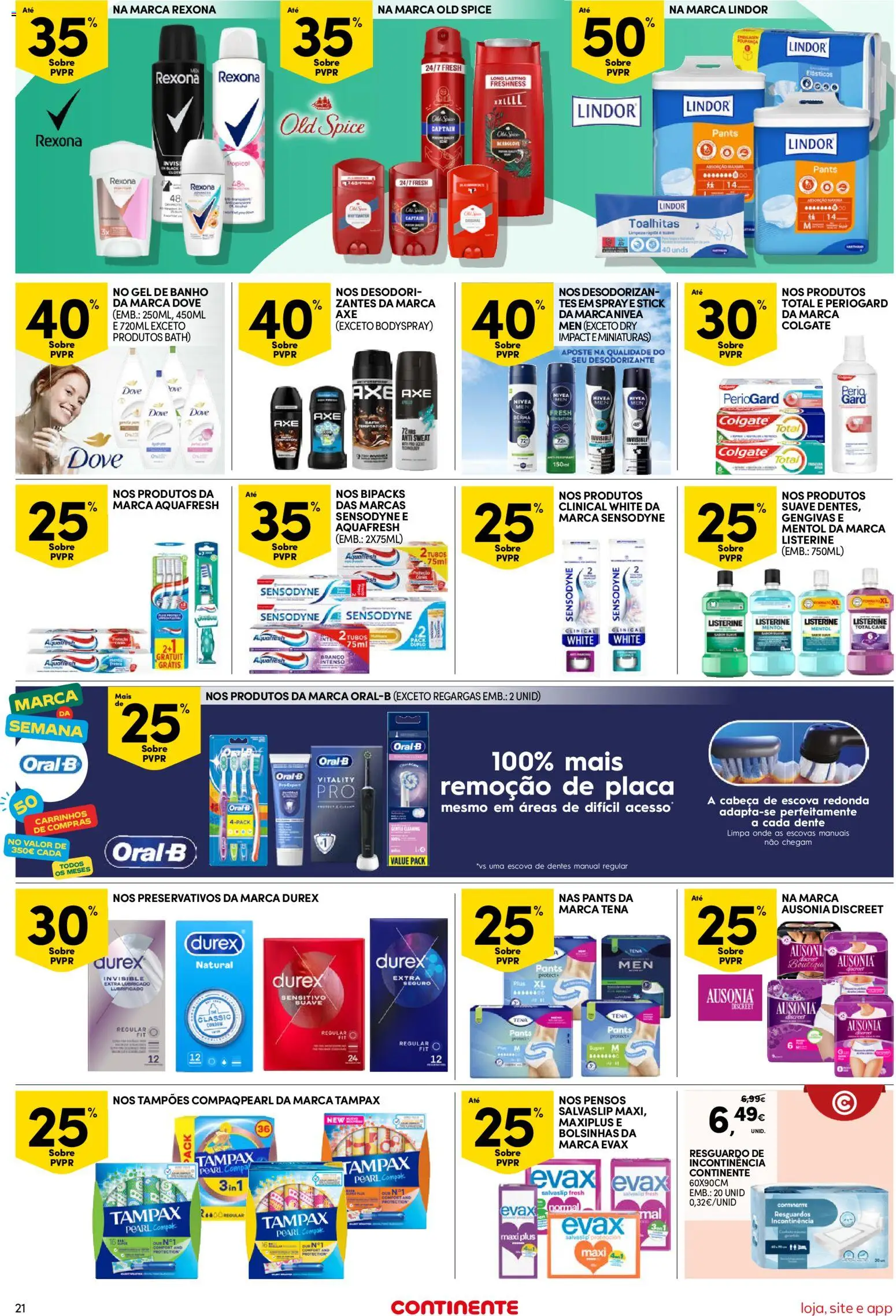 Continente Semanal Continente Bom Dia │ válido de 05.05.2026 | Página: 21 | Produtos: Gel de banho, Desodorizante, Escova de dentes, Banho