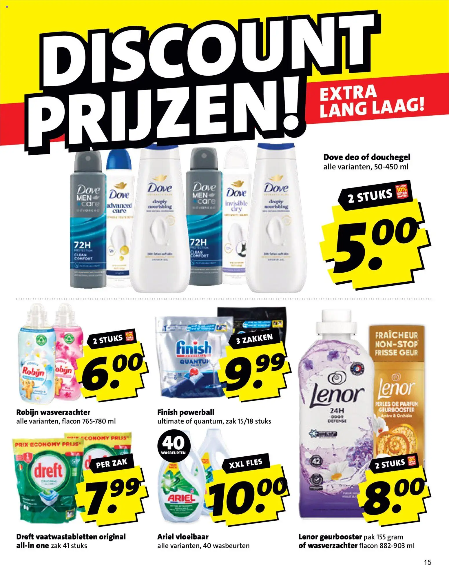 {H1} | Pagina: 15 | Producten: Robijn, Fles, Vaatwastabletten, Parfum