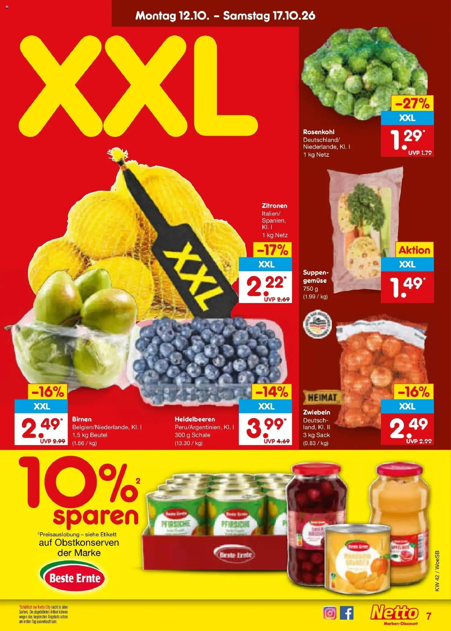 Netto Marken-Discount Prospekt Gemmingen (ab 12.10.2026) » Angebote | Seite: 7 | Produkte: Heidelbeeren, Zwiebeln, Gemüse, Zitronen