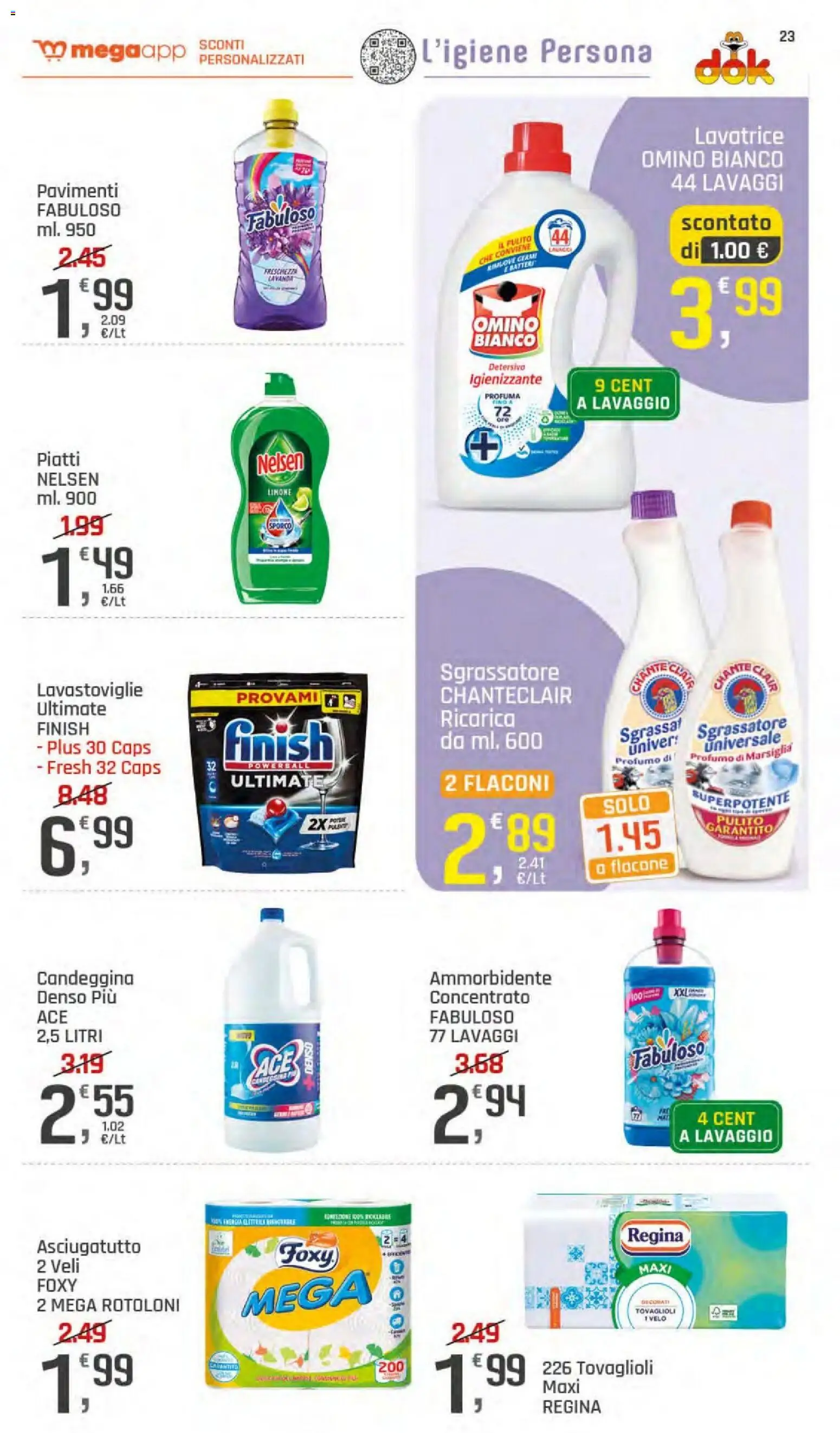 Volantino DOK del 23/07/2026 | Pagina: 23 | Prodotti: Ammorbidente, Candeggina, Lavatrice, Profumo