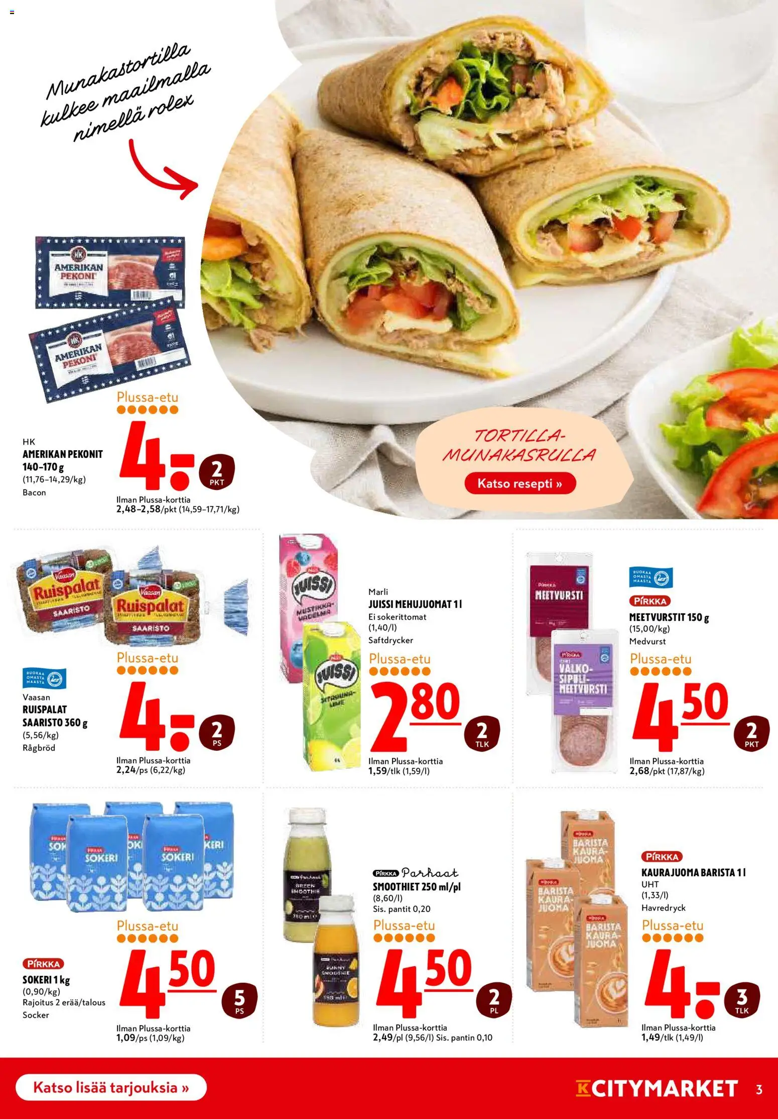 K-Citymarket tarjoukset – voimassa 09/07/2026 alkaen | Sivu: 3 | Tuotteet: Meetvursti, Kaura, Kaurajuoma, Tortilla