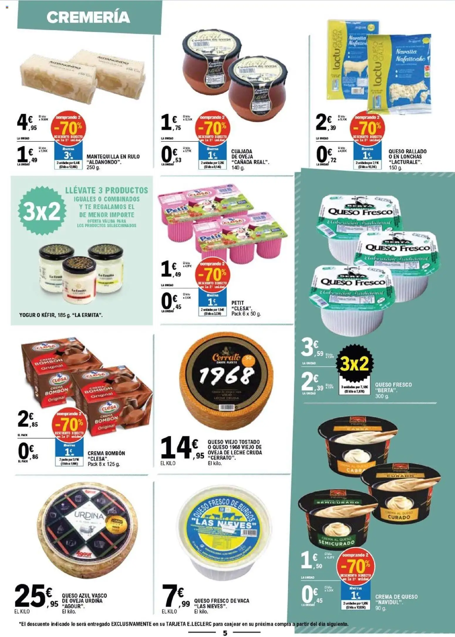 E.Leclerc Vitoria │ válido desde el 19/08/2026 | Página: 5 | Productos: Queso, Queso fresco, Queso rallado, Té