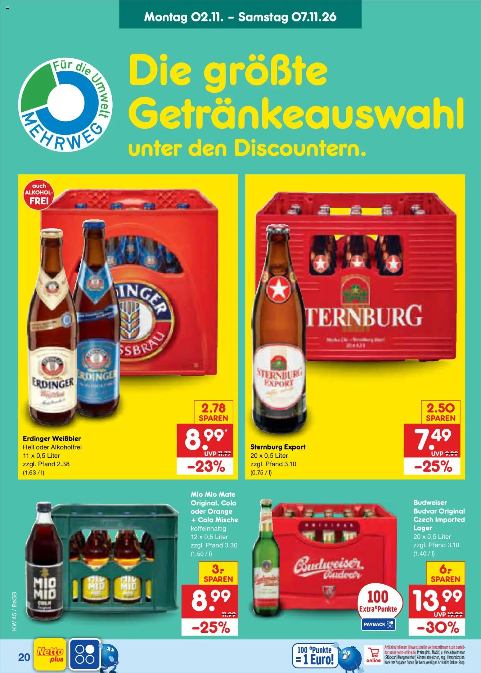 Netto Marken-Discount Prospekt – gültig ab 02.11.2026 | Seite: 30 | Produkte: Erdinger, Weißbier, Alkohol, Budweiser