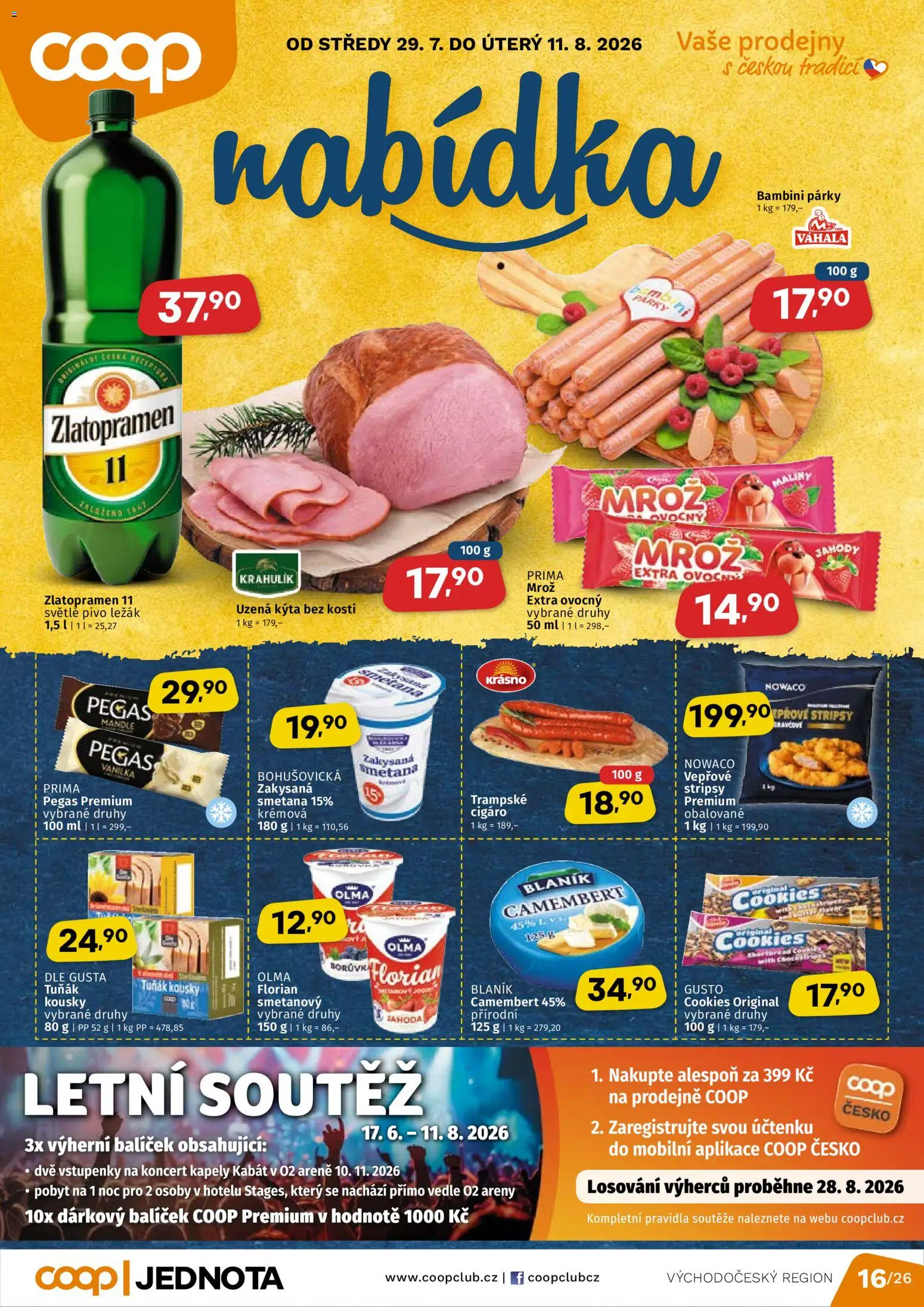 Coop leták - Východočeský region od 29.07.2026 | Strana: 1 | Produkty: Tuňák, Smetana, Jahody, Cookies