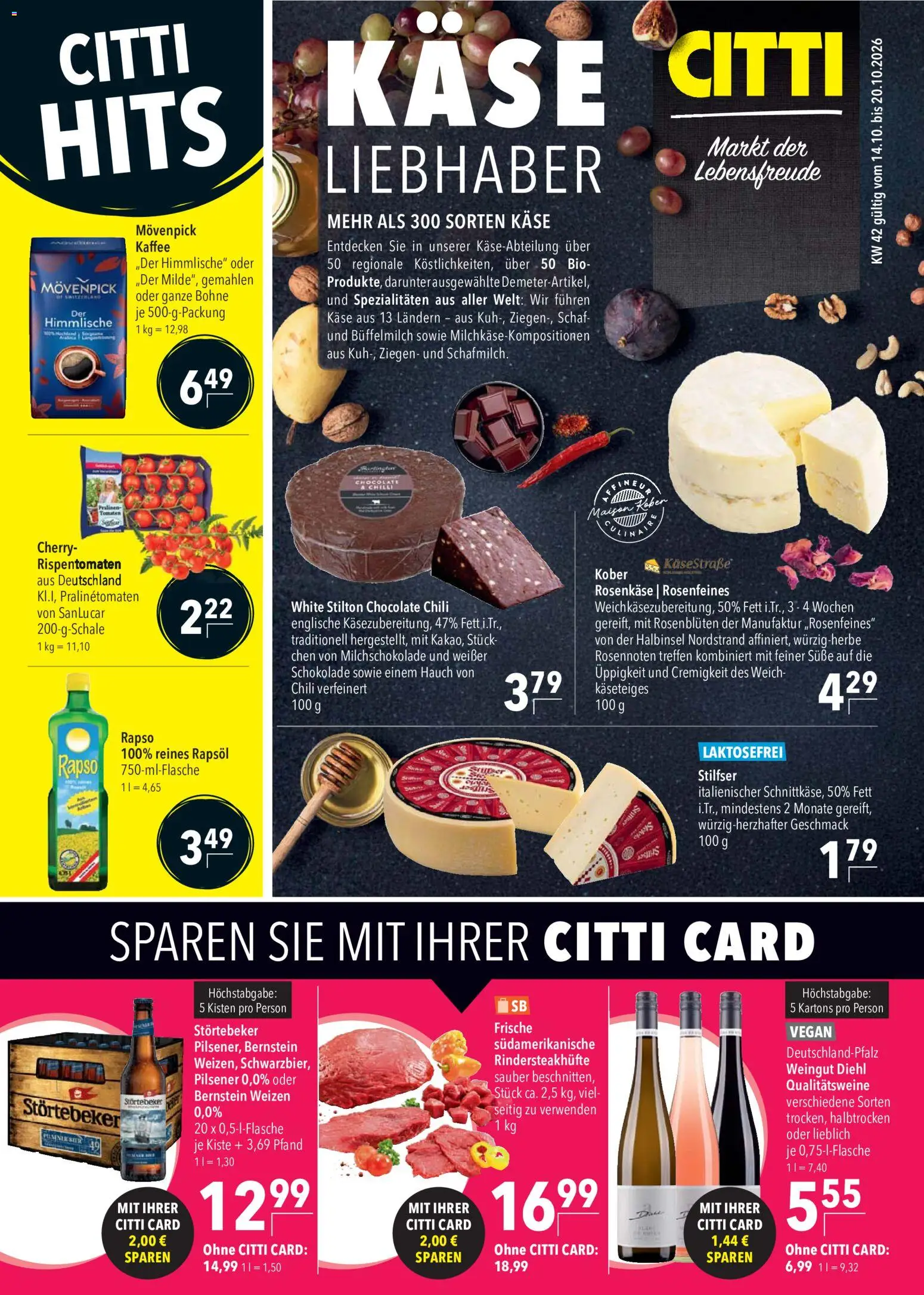CITTI Markt Prospekt – gültig ab 14.10.2026 | Seite: 1 | Produkte: Käse, Rapsöl, Spezialitäten, Tomaten