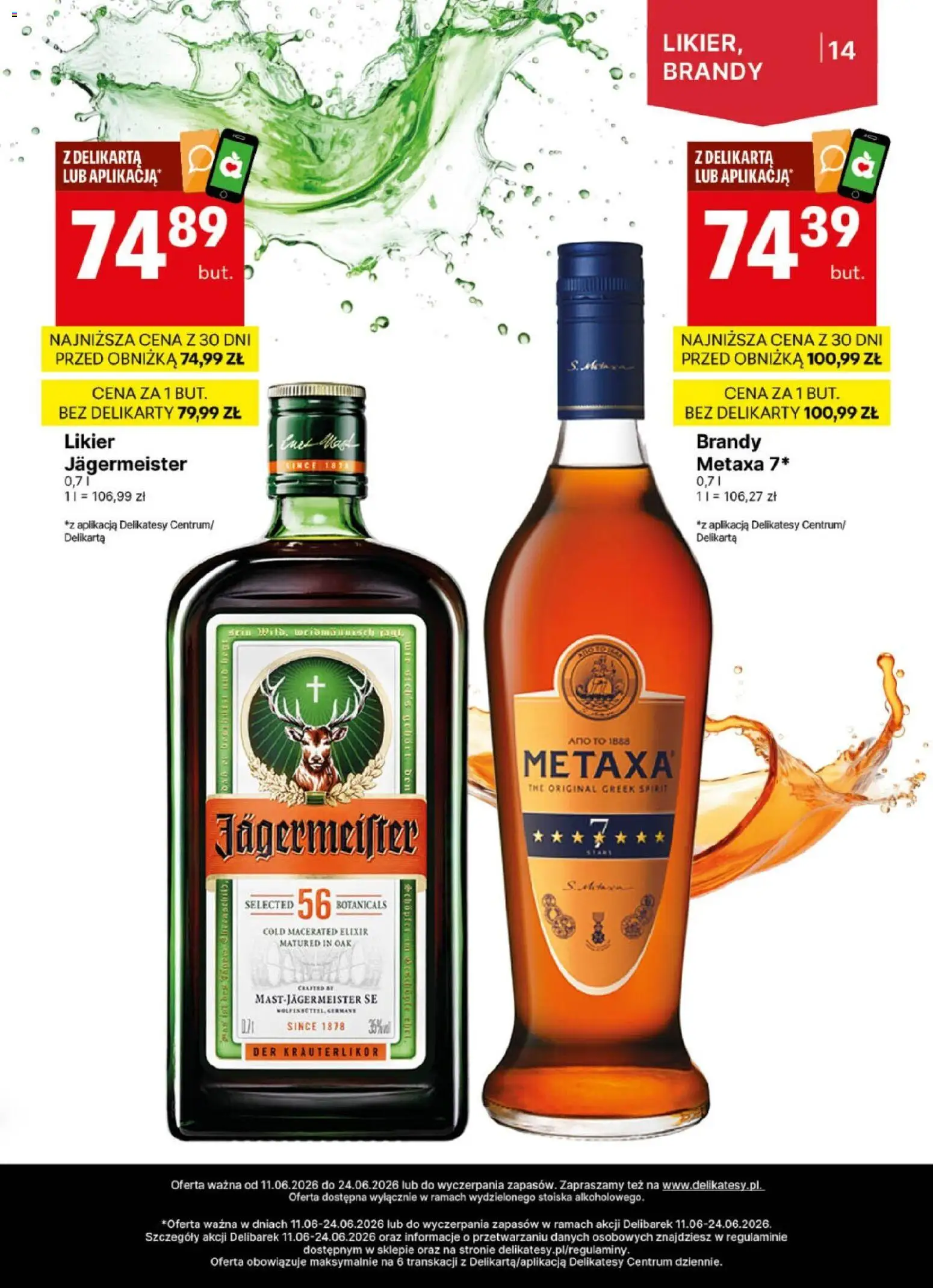 Delikatesy Centrum gazetka - DeliBarek od 11.06.2026 | Strona: 14 | Produkty: Metaxa, Delikatesy, Jagermeister