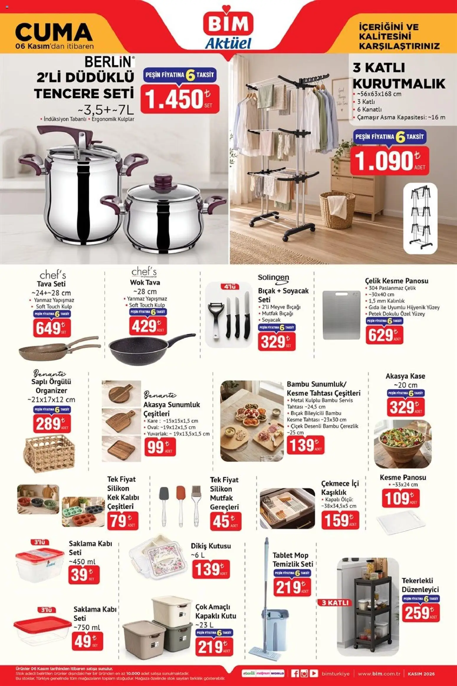 BİM - Katalog Cuma - 06 Kasım 2026 tarihinden itibaren geçerlidir | Sayfa: 3 | Ürünler: Kaşe, Meyve, Tava seti, Tablet