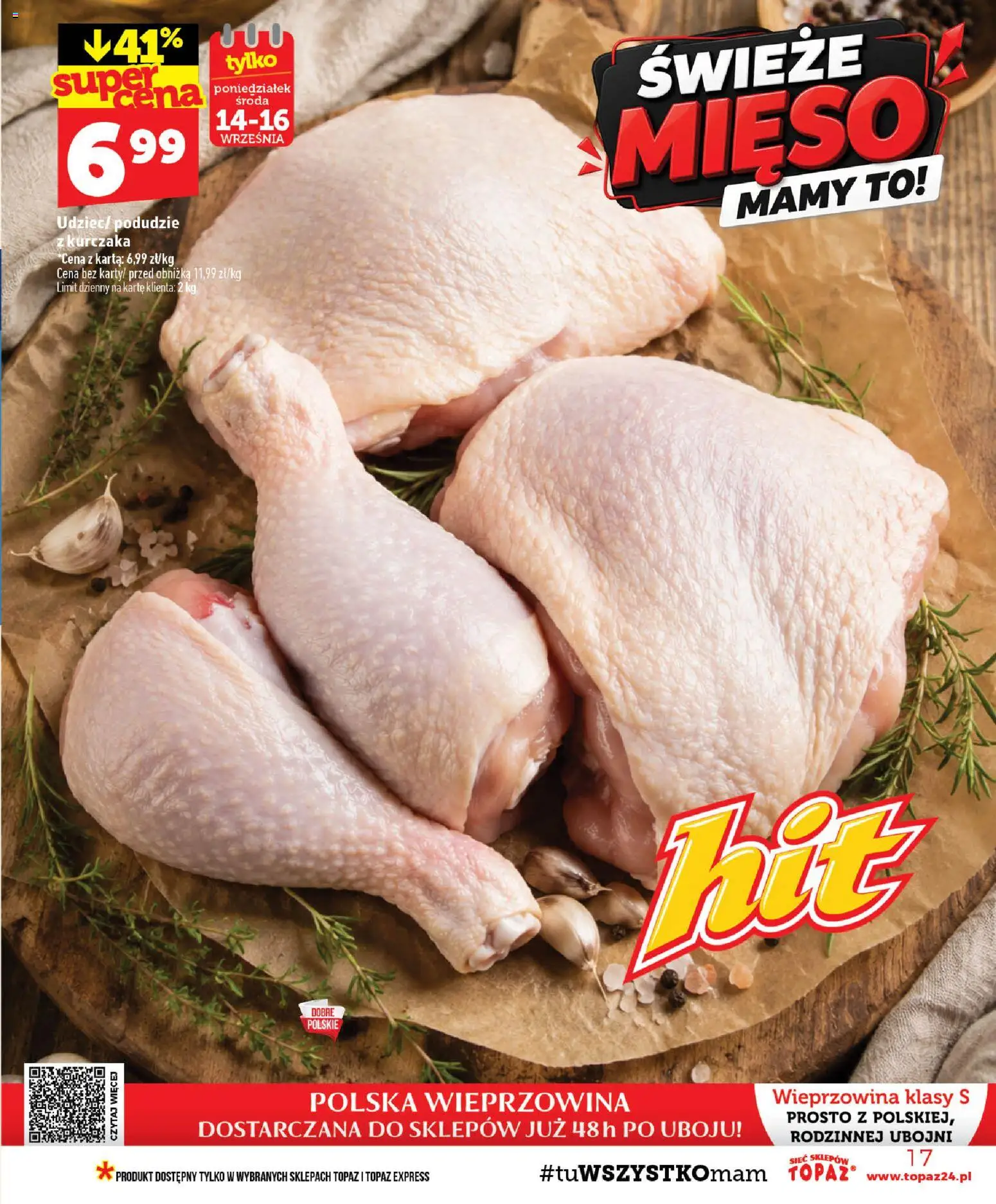 Topaz gazetka - MAZ od 10.09.2026 | Strona: 17 | Produkty: Karta, Mięso, Podudzie z kurczaka, Wieprzowina