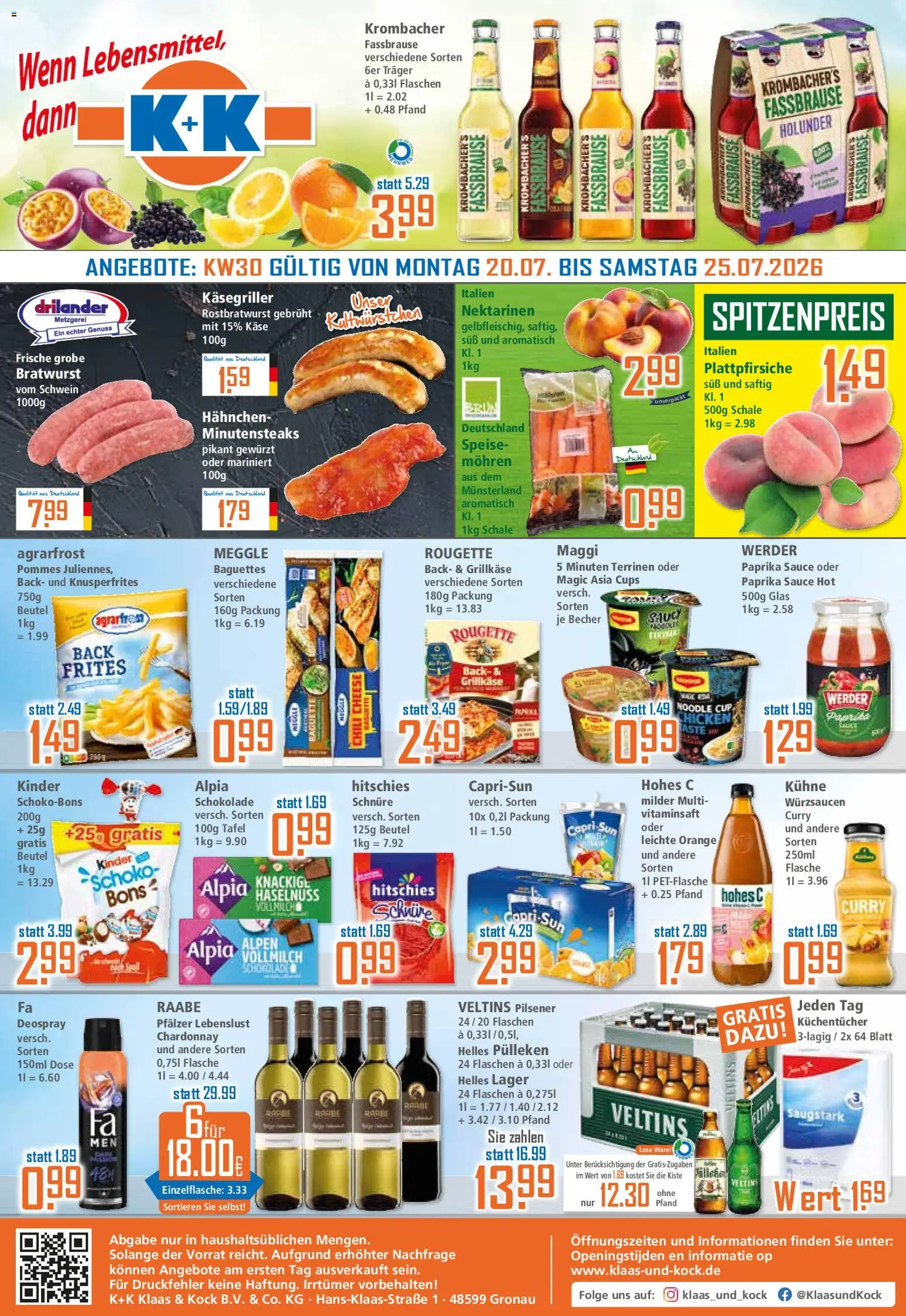 Klaas & Kock Prospekt – gültig ab 20.07.2026 | Seite: 1 | Produkte: Maggi, Nektarinen, Schokolade, Baguette