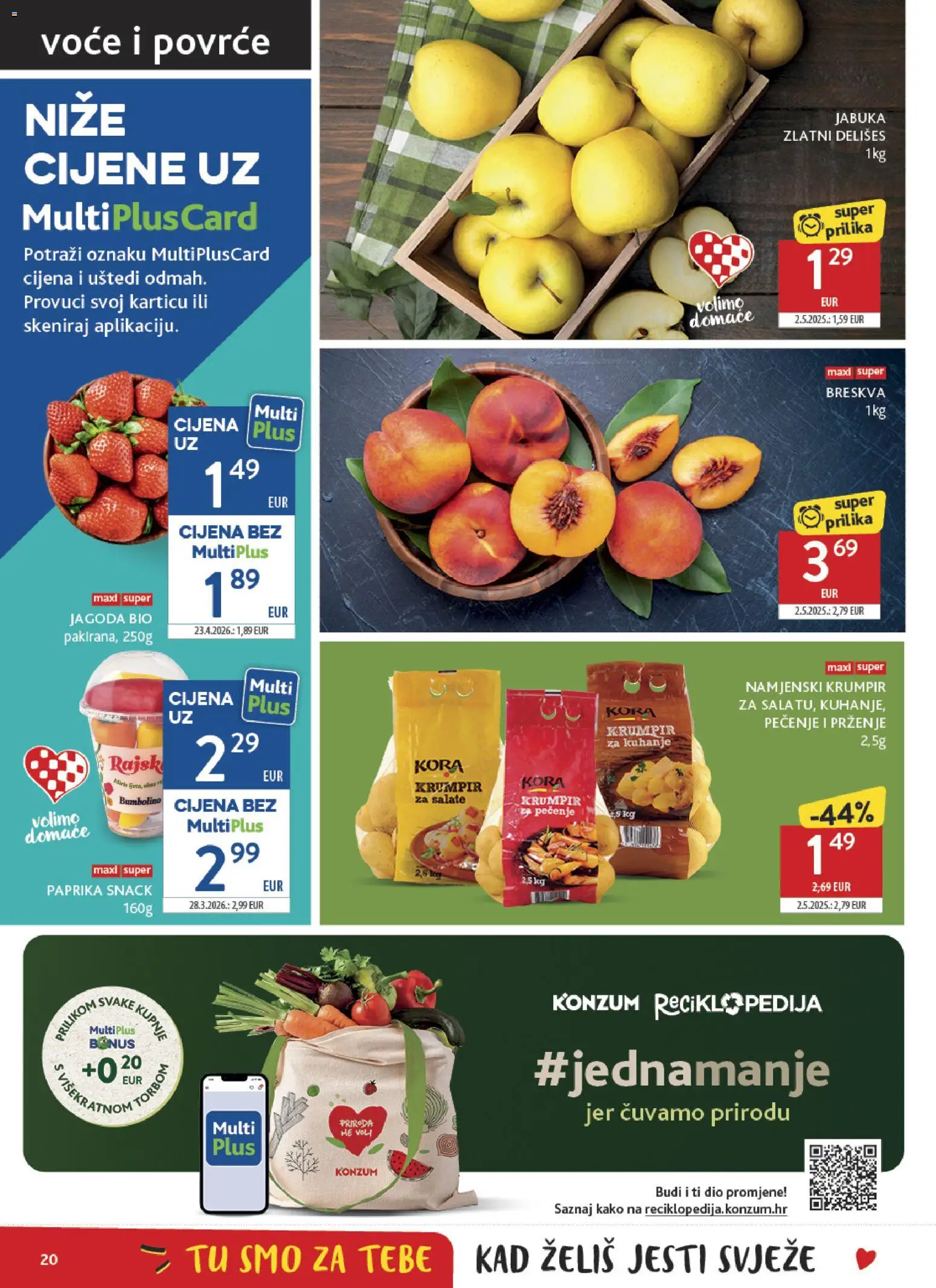 Konzum katalog | vrijedi od 13.05.2026 | Stranica: 20 | Proizvodi: Paprika, Voće, Breskva, Jabuka