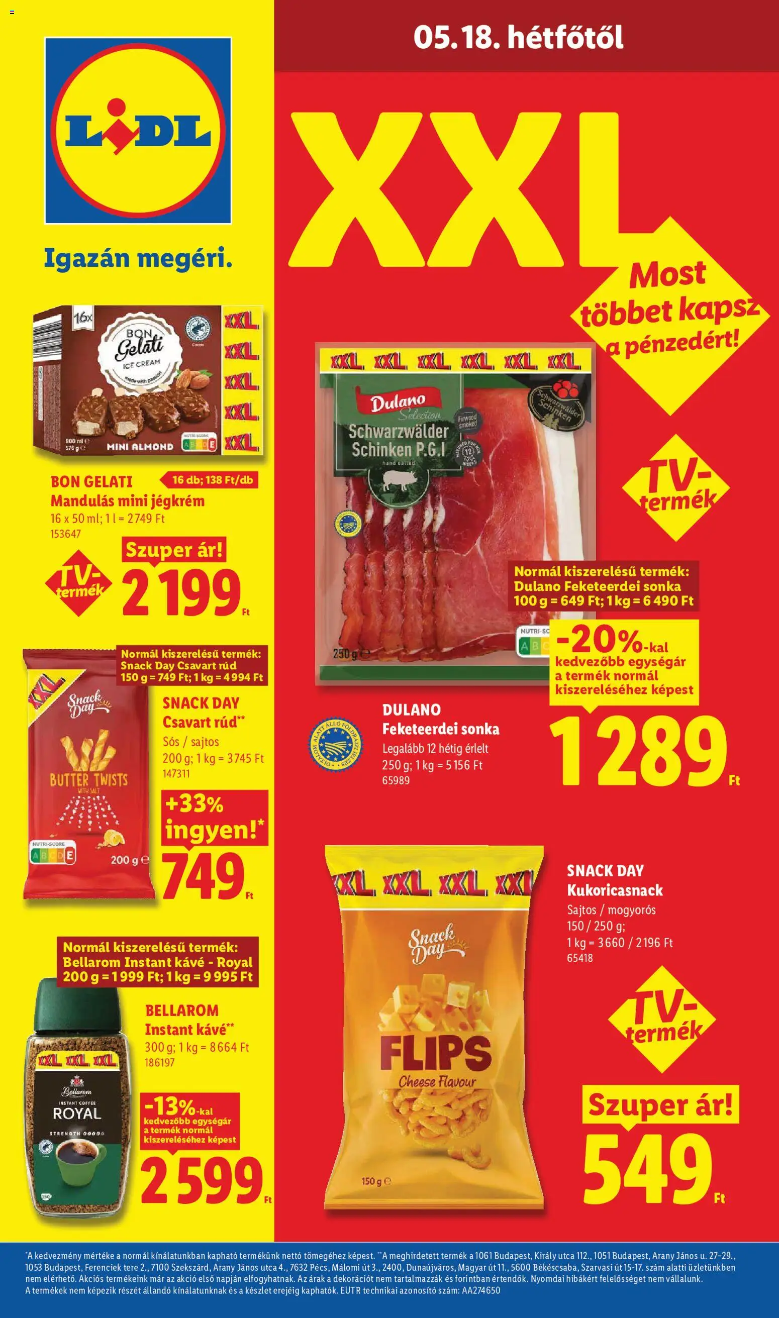 Lidl akciós ujság - amely érvényes a következő dátumtól: 14.05.2026 | Oldal: 68 | Termékek: Sonka, Kávé, Jégkrém, Instant kávé
