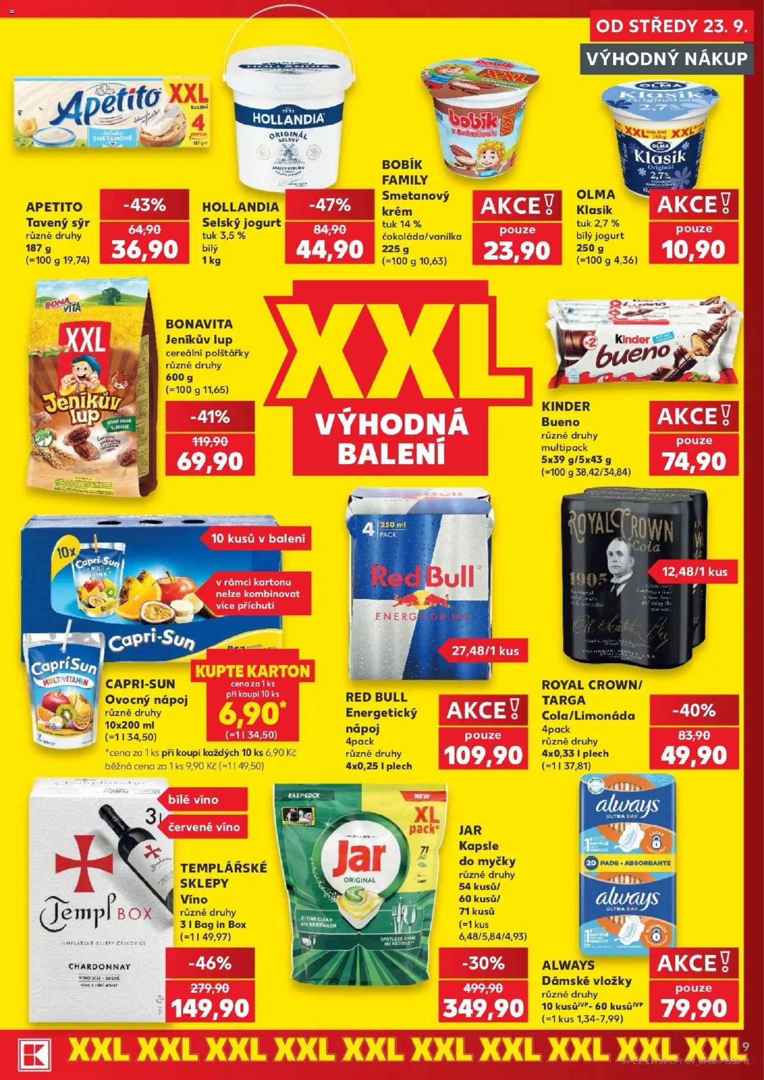 Kaufland leták - Kolín od 23.09.2026 | Strana: 9 | Produkty: Bílé víno, Sýr, Bílý jogurt, Kinder