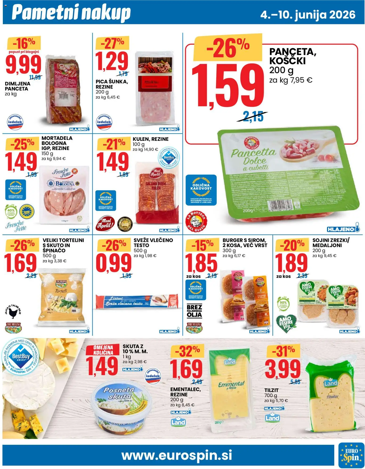 Novi Eurospin katalog ponudbe – veljaven od 04.06.2026 | Stran: 9 | Izdelki: Mortadela, Kos, Pica, Skuta