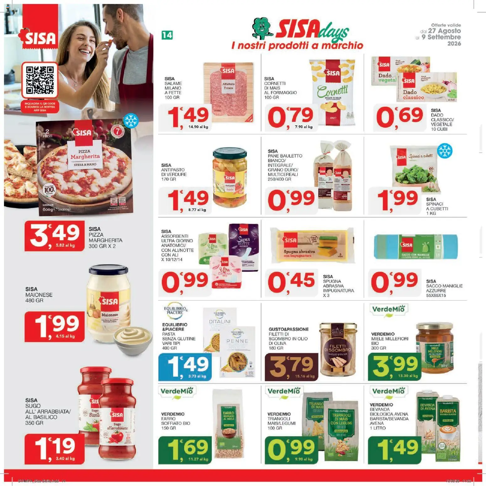 Volantino SISA del 27/08/2026 | Pagina: 14 | Prodotti: Maionese, Spinaci, Basilico, Assorbenti