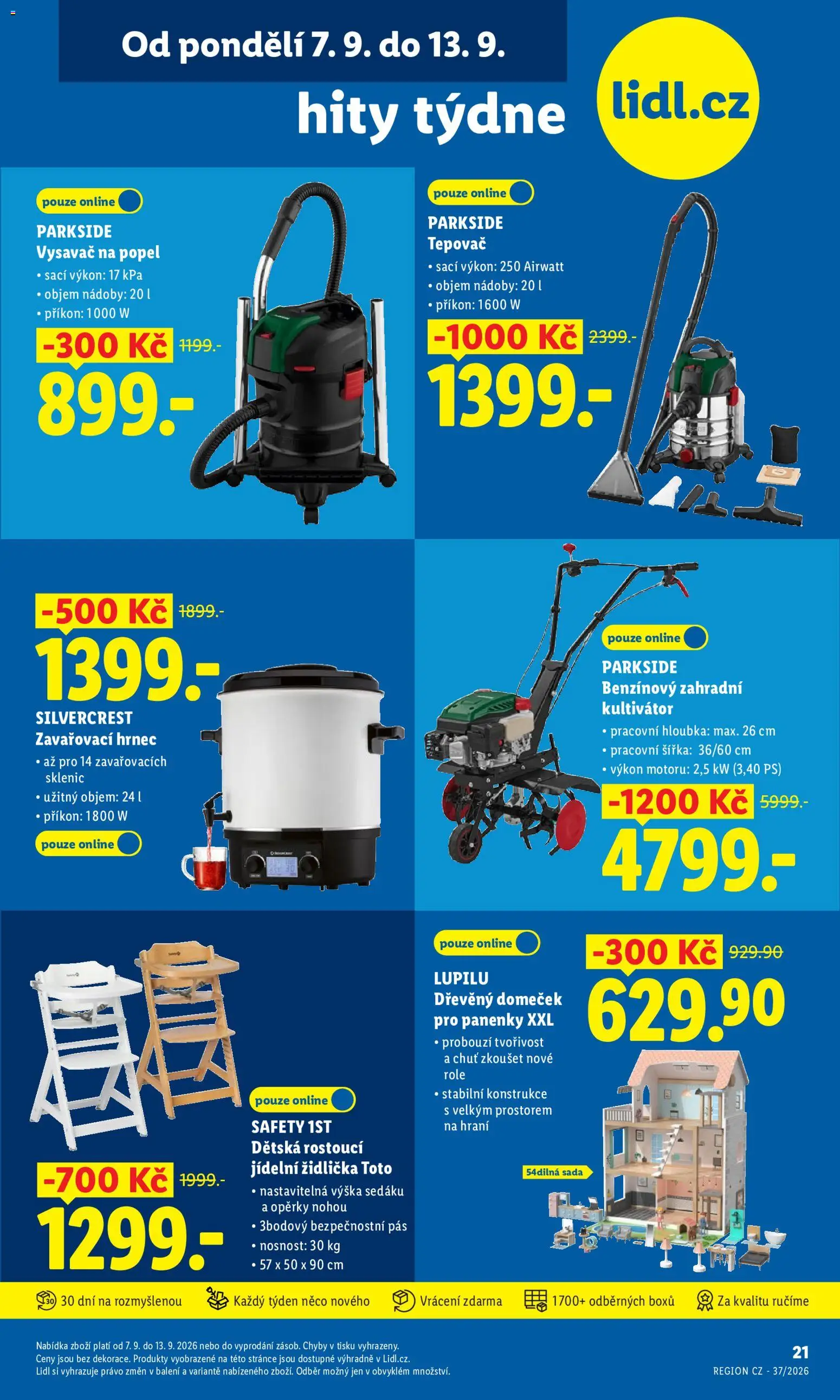 Lidl leták - Hity týdne od 07.09.2026 | Strana: 1 | Produkty: Parkside, Kultivátor, Vysavač, Domeček pro panenky