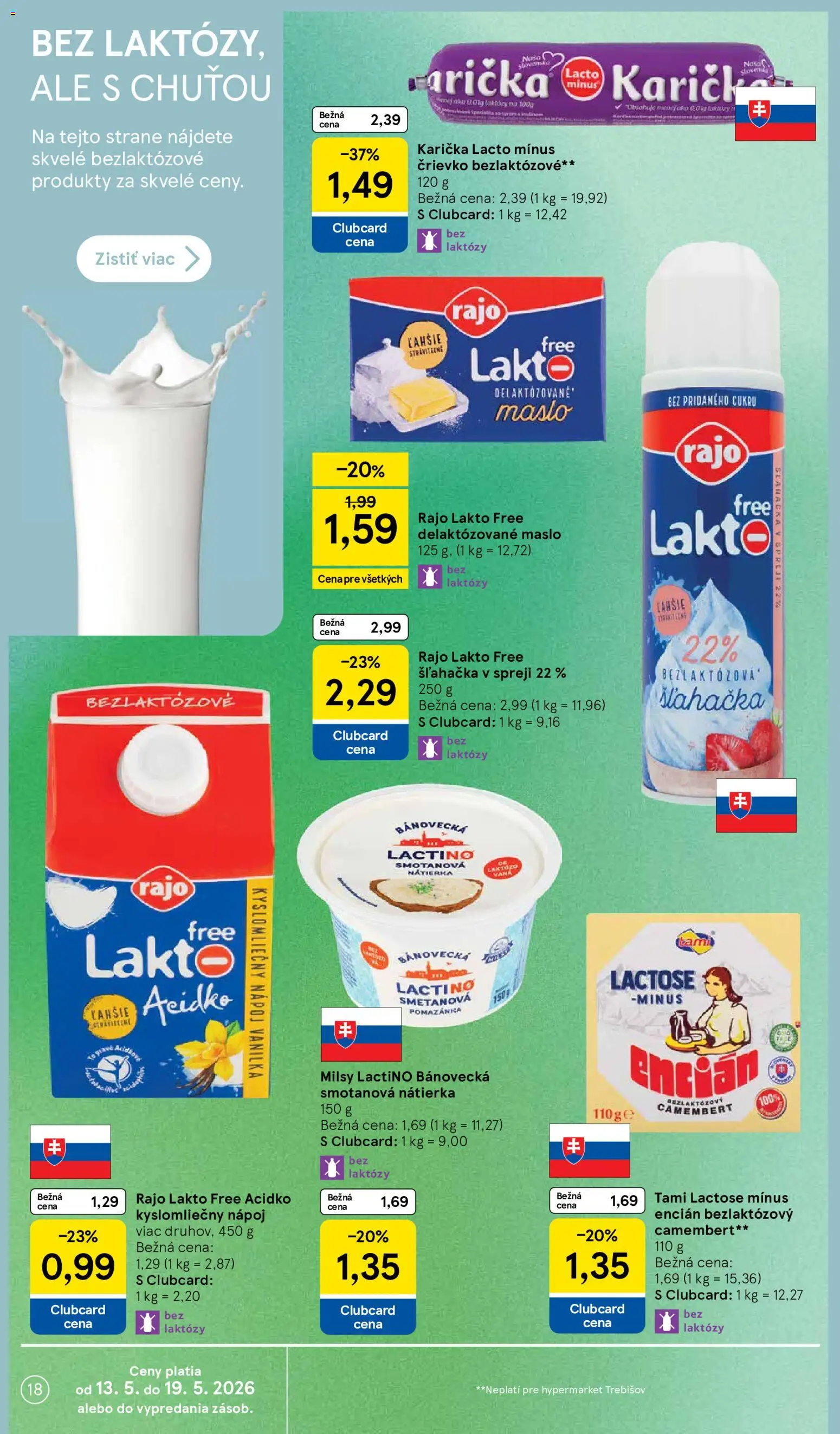 Nové Tesco akcie – leták je platný od 13.05.2026 | Strana: 18 | Produkty: Maslo, Encián, Šľahačka, Váha