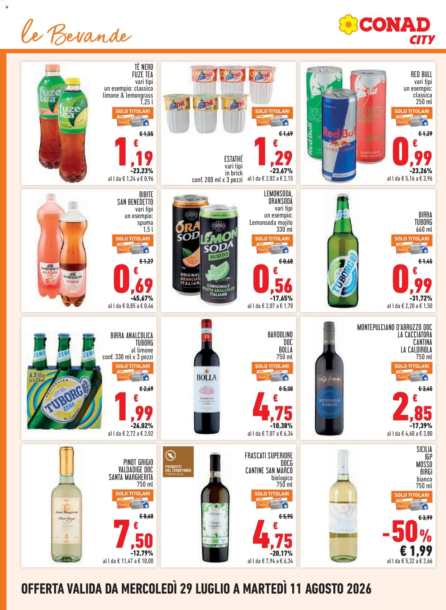 Volantino Conad del 29/07/2026 | Pagina: 12 | Prodotti: Birra, Tè, Bibite, Red Bull