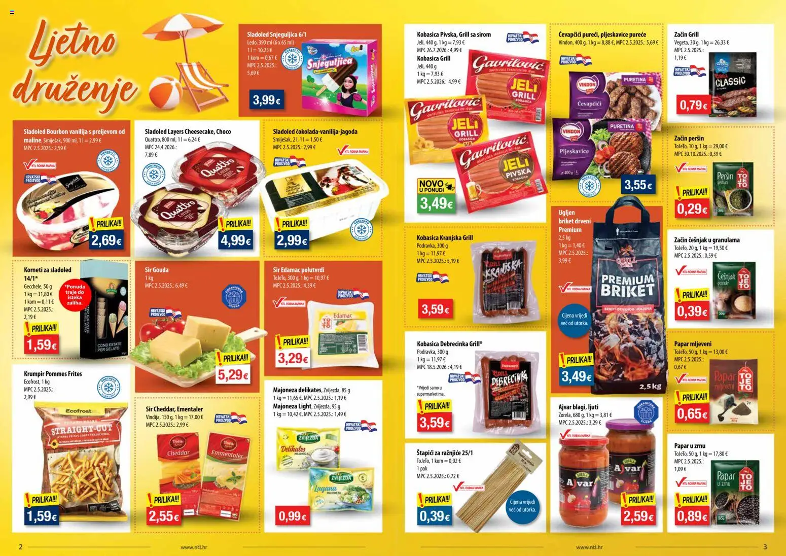 NTL katalog | vrijedi od 12.08.2026 | Stranica: 2 | Proizvodi: Sir, Ajvar, Pljeskavice, Kobasica