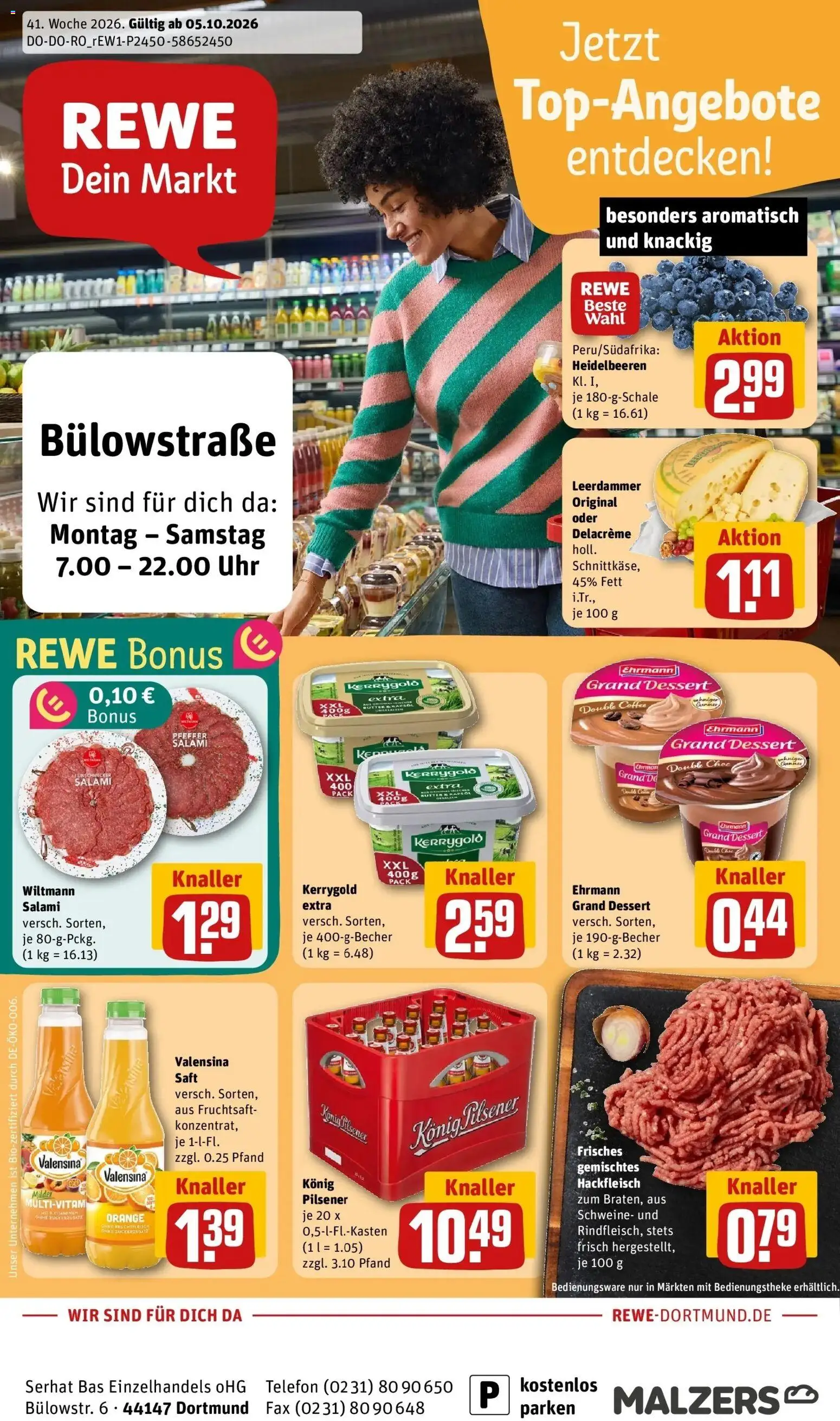 REWE Prospekt ab 05.10.2026 zum Blättern » Angebote | Seite: 1 | Produkte: Konig pilsener, Valensina, Fruchtsaft, Telefon