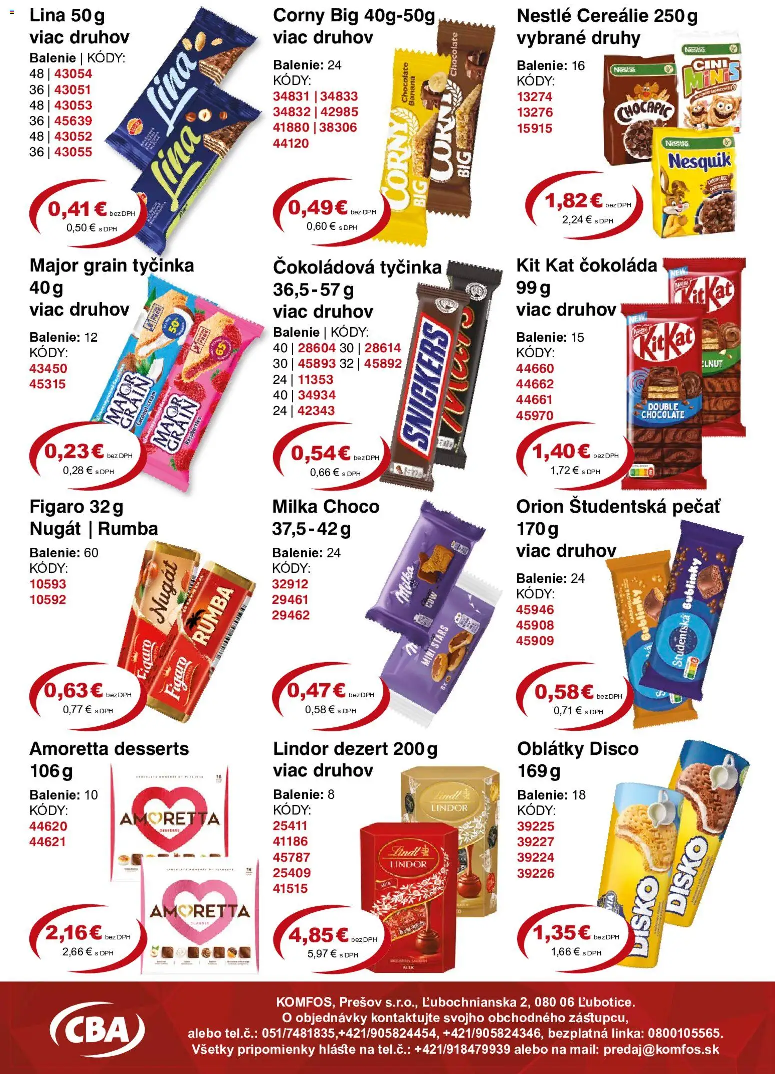 Nové CBA Komfos akcie – leták je platný od 19.06.2026 | Strana: 6 | Produkty: Lindor, Lindt, Čokoláda, Cereálie