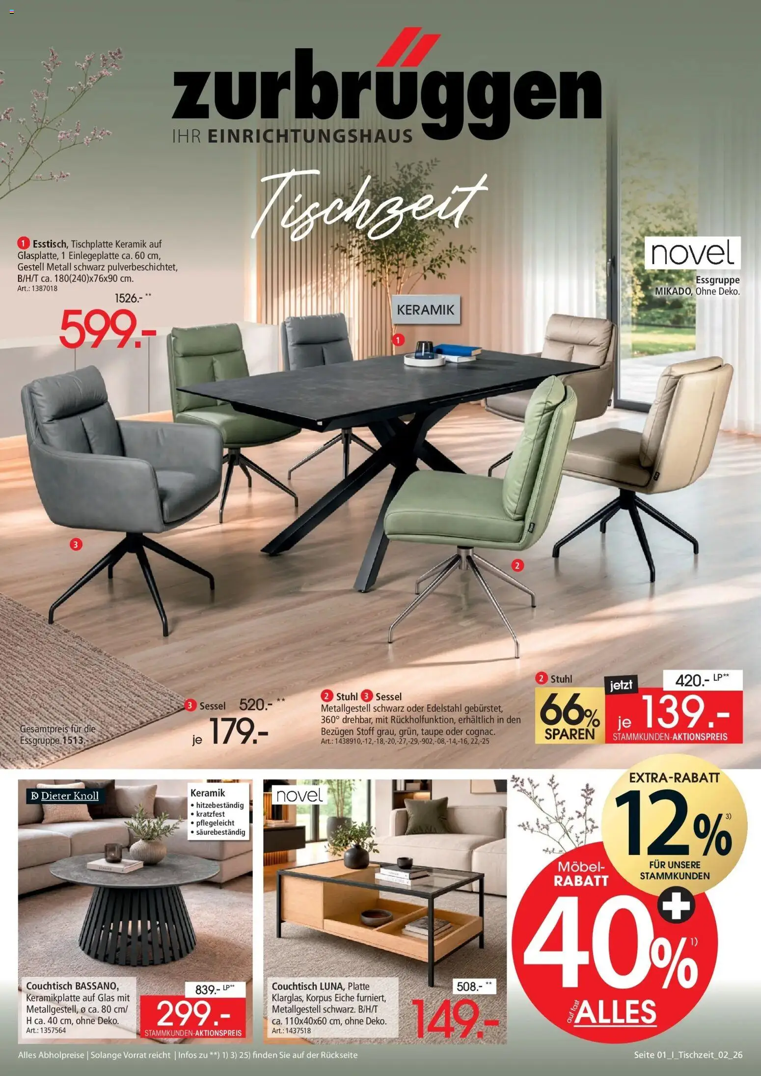 Zurbrüggen Tischzeit – gültig ab 12.06.2026 | Seite: 1 | Produkte: Essgruppe, Sessel, Couchtisch, Stuhl