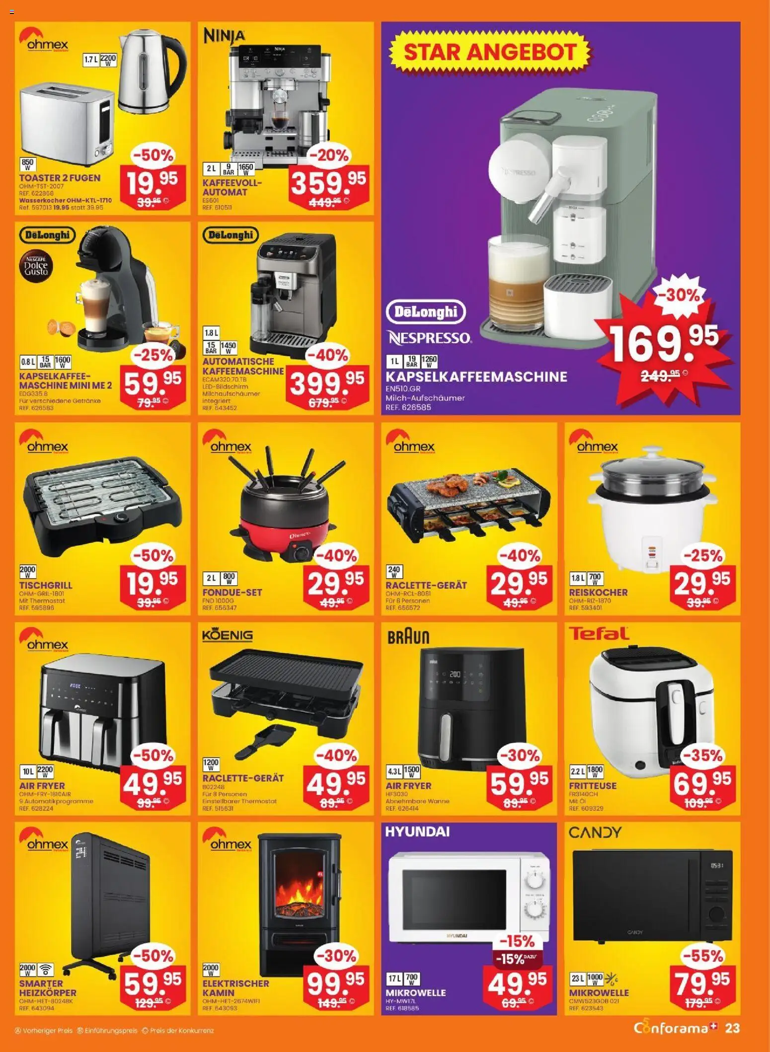 Conforama aktionen – gültig ab 28.10.2026 | Seite: 23 | Produkte: Toaster, Öl, Wasserkocher, Kaffeemaschine