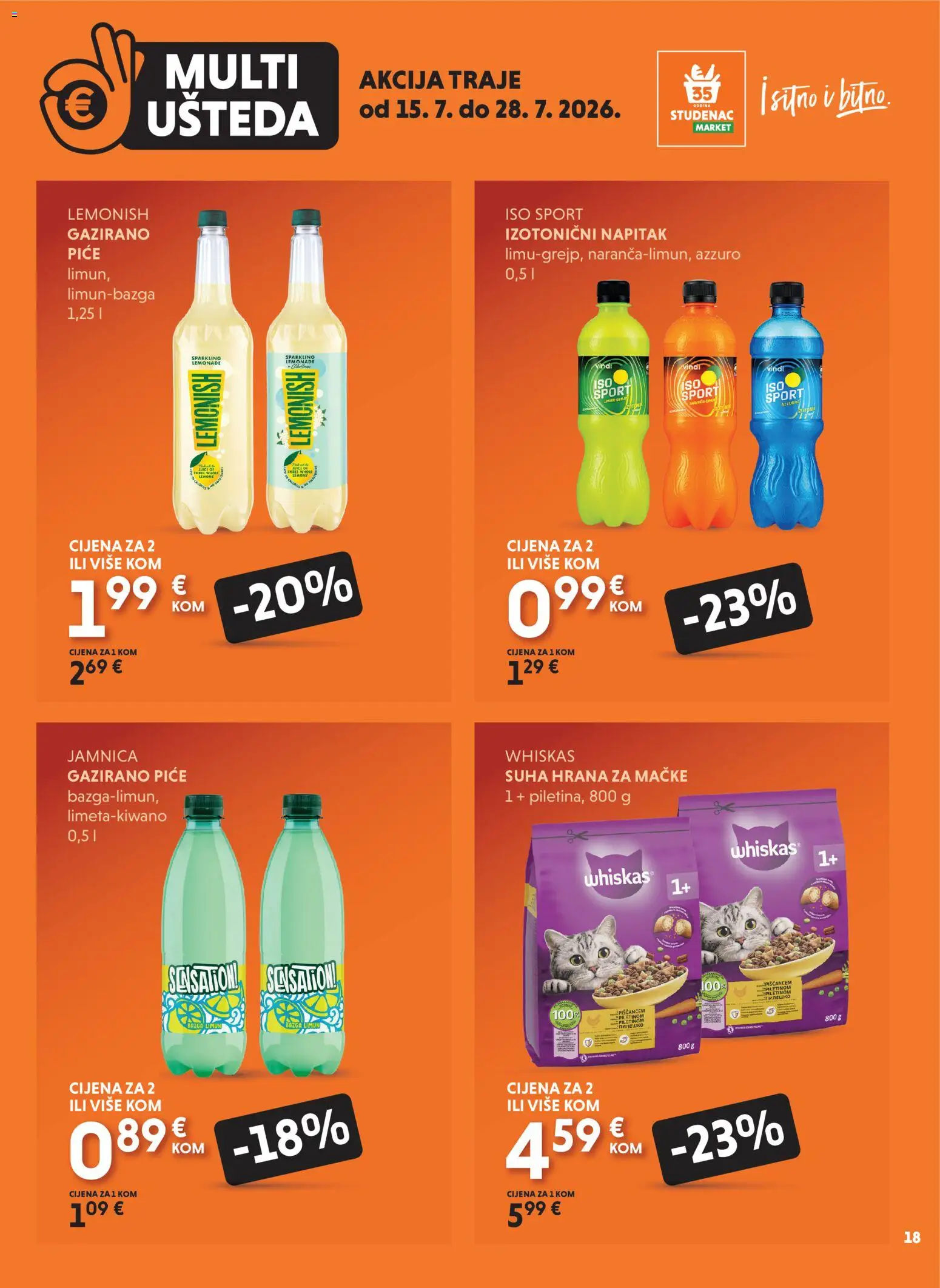 Studenac katalog | vrijedi od 15.07.2026 | Stranica: 18 | Proizvodi: Whiskas, Jamnica, Hrana za mačke