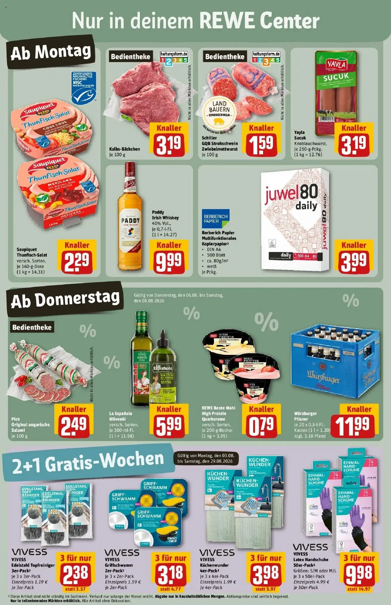 REWE Prospekt ab 03.08.2026 zum Blättern » Angebote | Seite: 3 | Produkte: Mais, Paprika, Salami, Salat