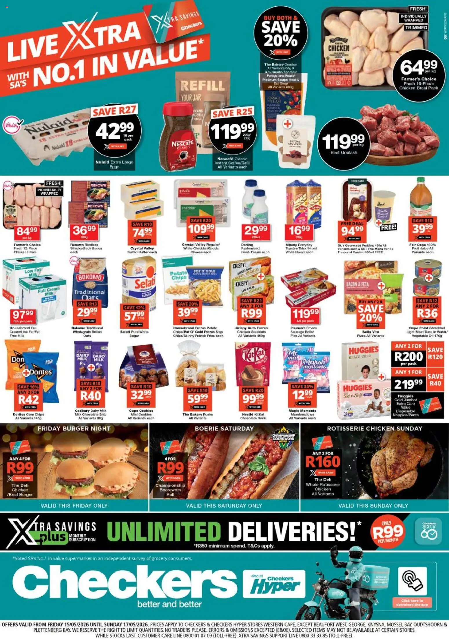 New Checkers catalogue – valid from 15.05.2026 | Page: 1 | Products: Milk, Butter, Light, Sausage