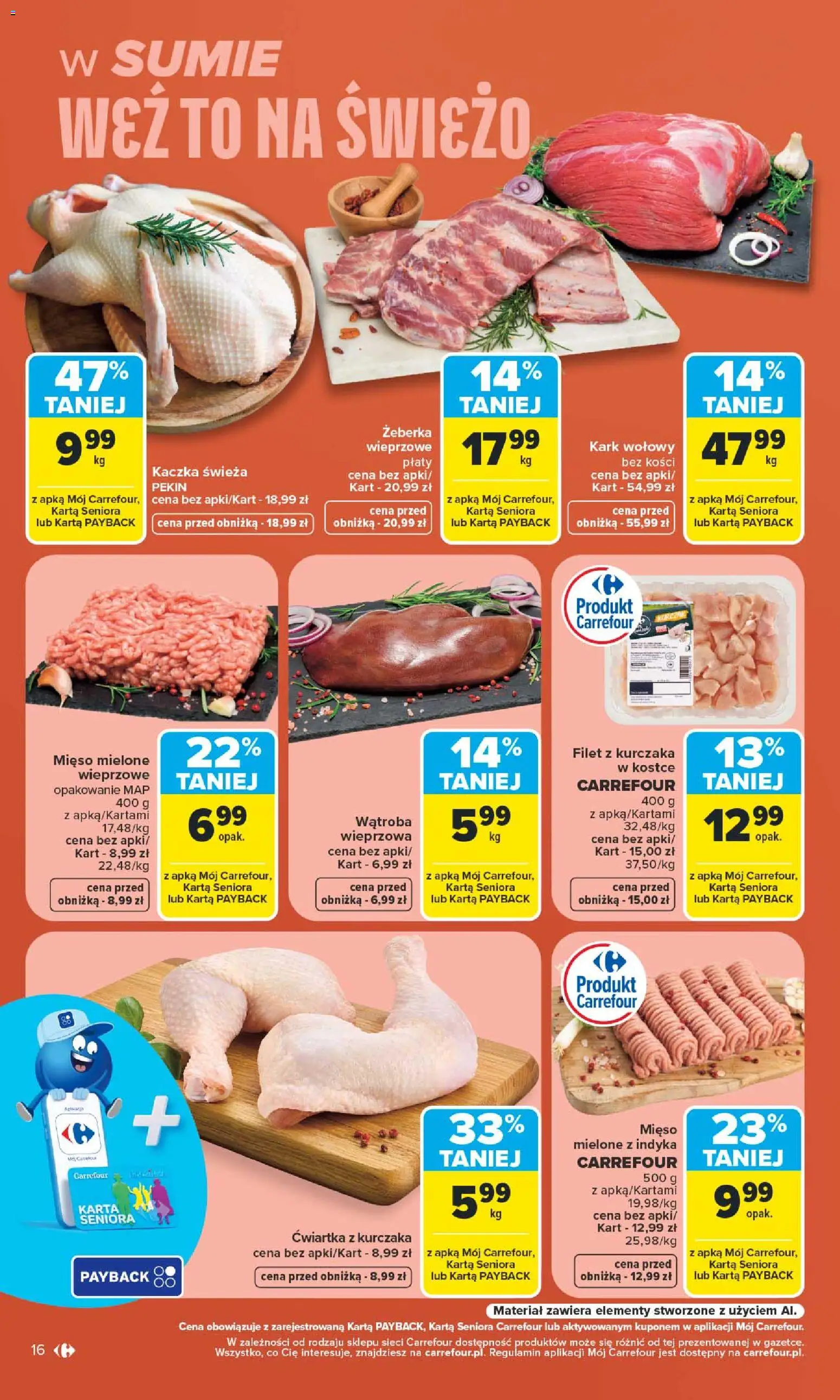 Carrefour gazetka - Warszawa od 24.08.2026 | Strona: 16 | Produkty: Żeberka wieprzowe, Filet z kurczaka, Mięso mielone, Filet