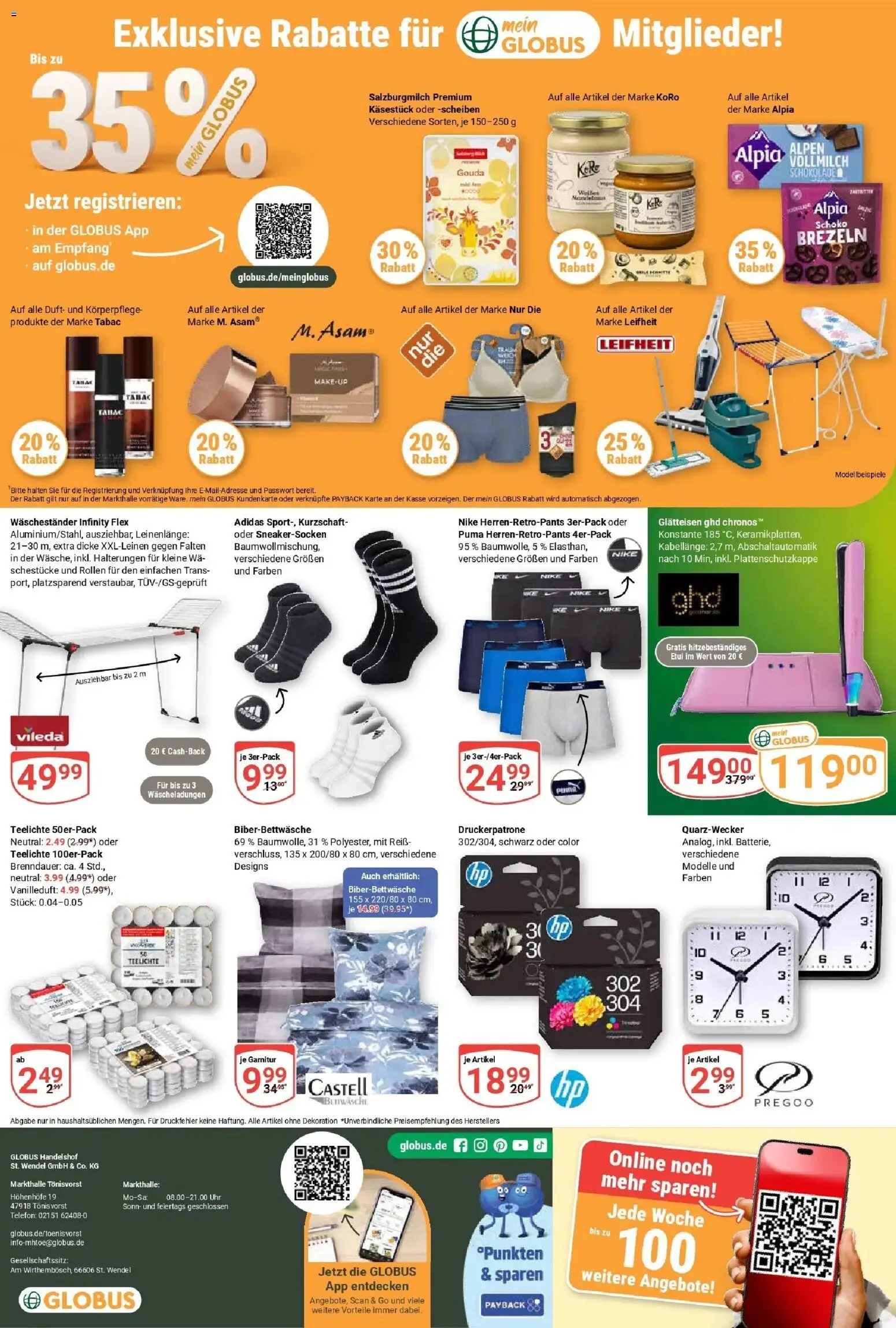 Globus Prospekt Tönisvorst (ab 05.10.2026) » Angebote online | Seite: 28 | Produkte: Gouda, Bettwäsche, Waschestander, Uhr