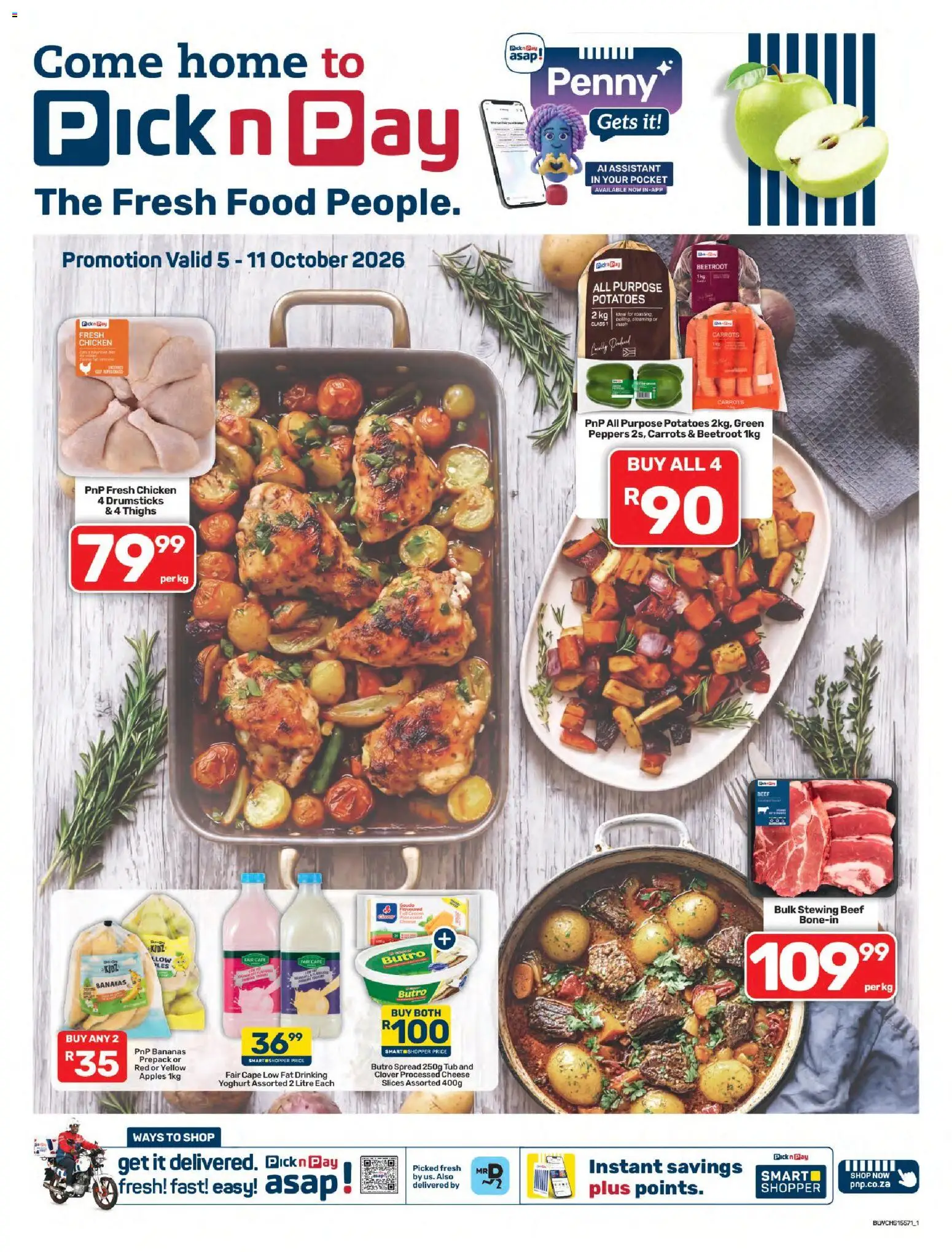 New Pick n Pay catalogue – valid from 05/10/2026 | Page: 1 | Products: Spread, Cheese, Bananas, Thighs