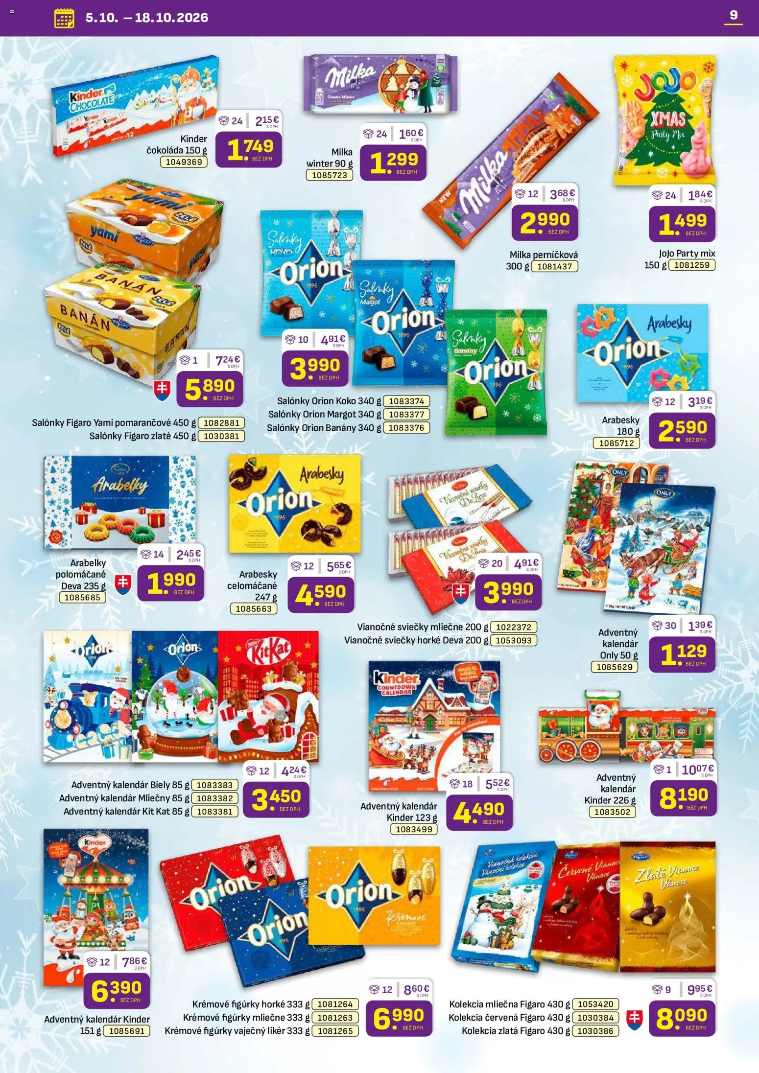 Nové Libex akcie – leták je platný od 05.10.2026 | Strana: 9 | Produkty: Banány, Čokoláda, Sviečky, Vaječný likér