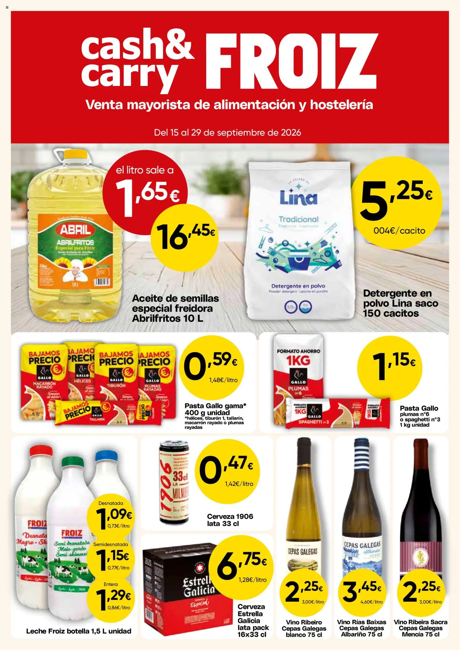 Froiz - Folleto Cash │ válido desde el 15/09/2026 | Página: 1 | Productos: Leche, Aceite, Vino, Cerveza
