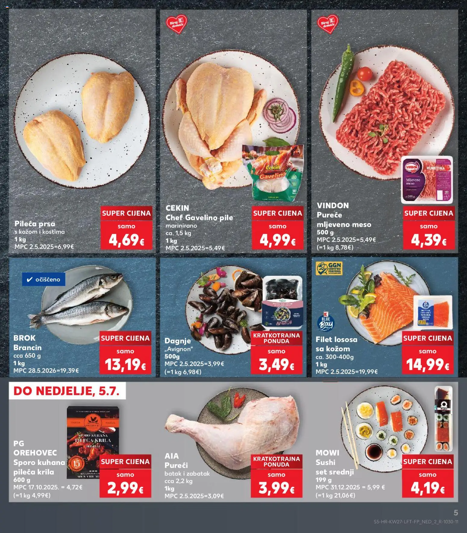 Kaufland katalog | vrijedi od 01.07.2026 | Stranica: 5 | Proizvodi: Puretina, Pileća krila, Mljeveno meso, Dagnje