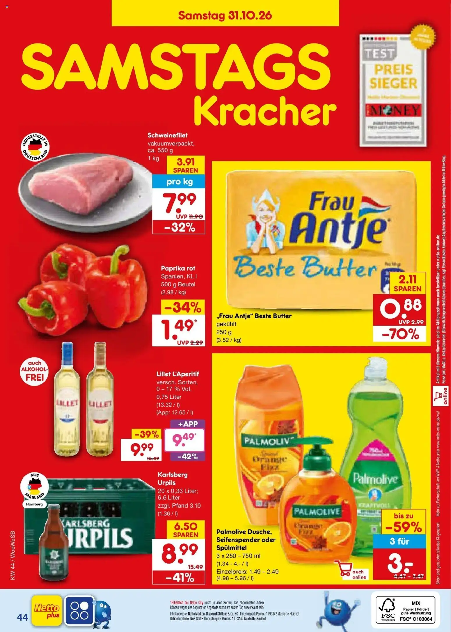Netto Marken-Discount Prospekt Leonberg (ab 26.10.2026) » Angebote | Seite: 58 | Produkte: Butter, Seifenspender, Schweinefilet, Bilder