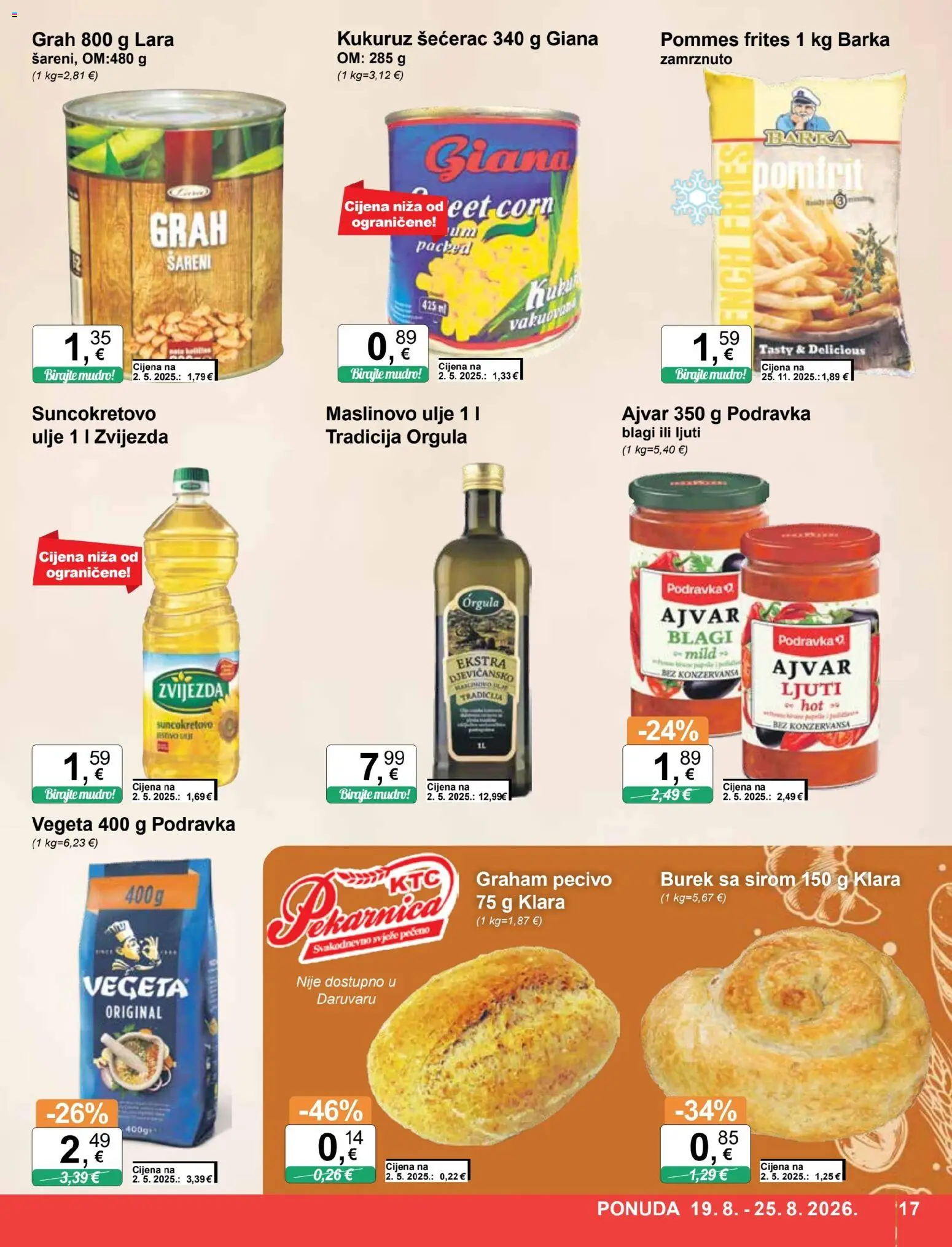 KTC katalog | vrijedi od 19.08.2026 | Stranica: 17 | Proizvodi: Grah, Podravka, Maslinovo ulje, Burek