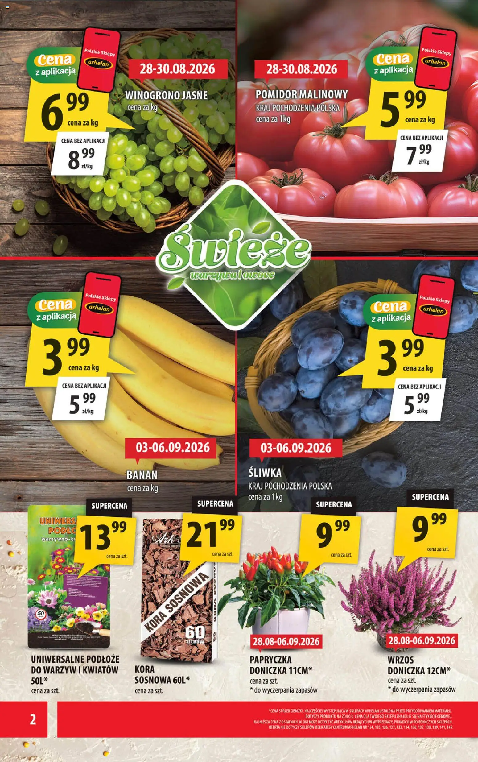 Arhelan gazetka od 28.08.2026 | Strona: 2 | Produkty: Winogrono, Wrzos, Delikatesy, Banan