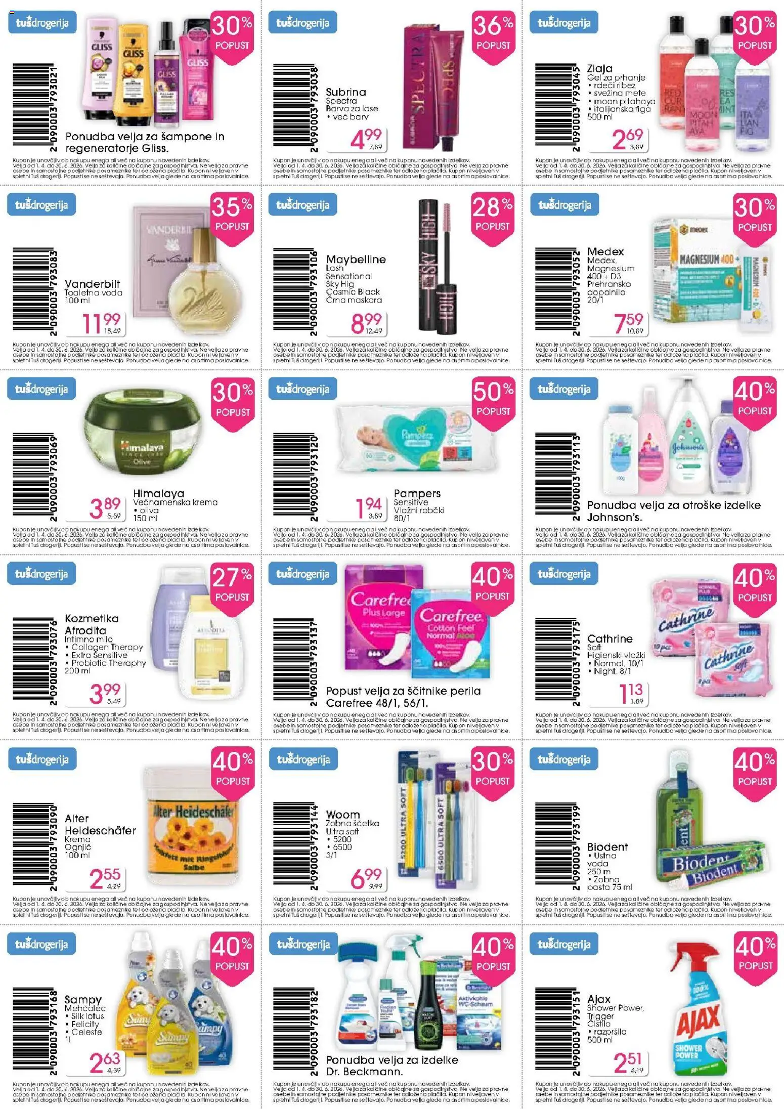 Novi Tuš drogerija katalog ponudbe – veljaven od 01.04.2026 | Stran: 2 | Izdelki: Gel za prhanje, Robčki, Zobna pasta, Zobna scetka